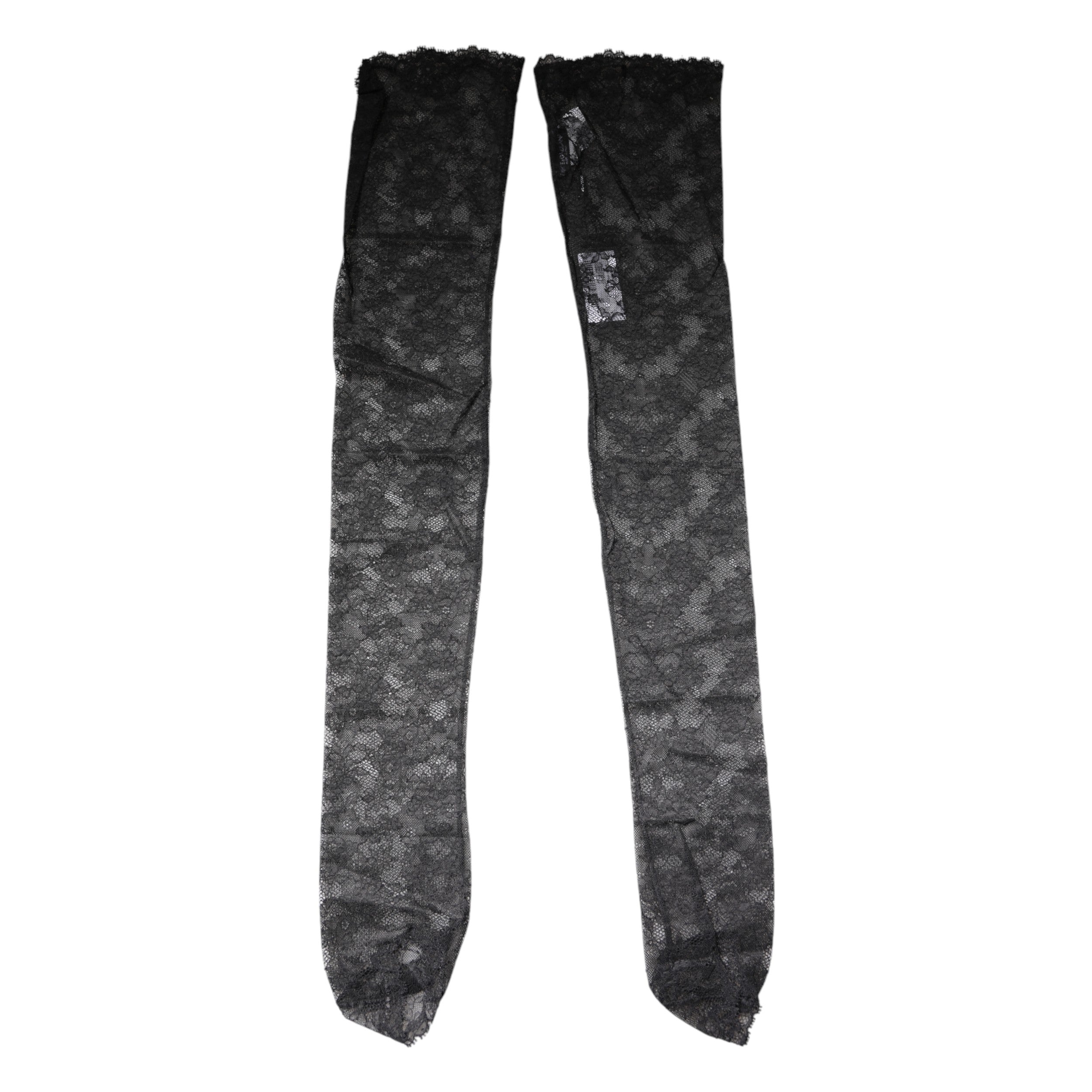 Dolce & Gabbana Black Floral Lace Cotton Stretch Stockings Women's Socks