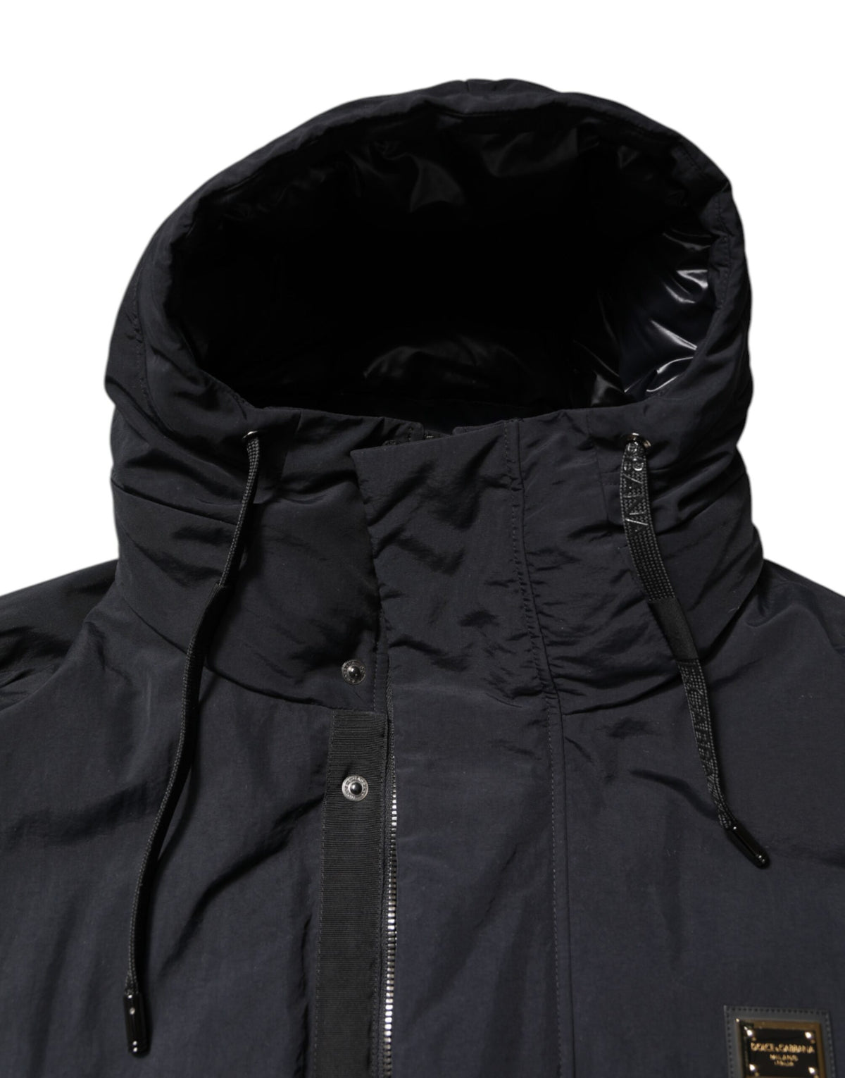 Dolce & Gabbana Black Nylon Full Zip Hooded Parka Men's Jacket