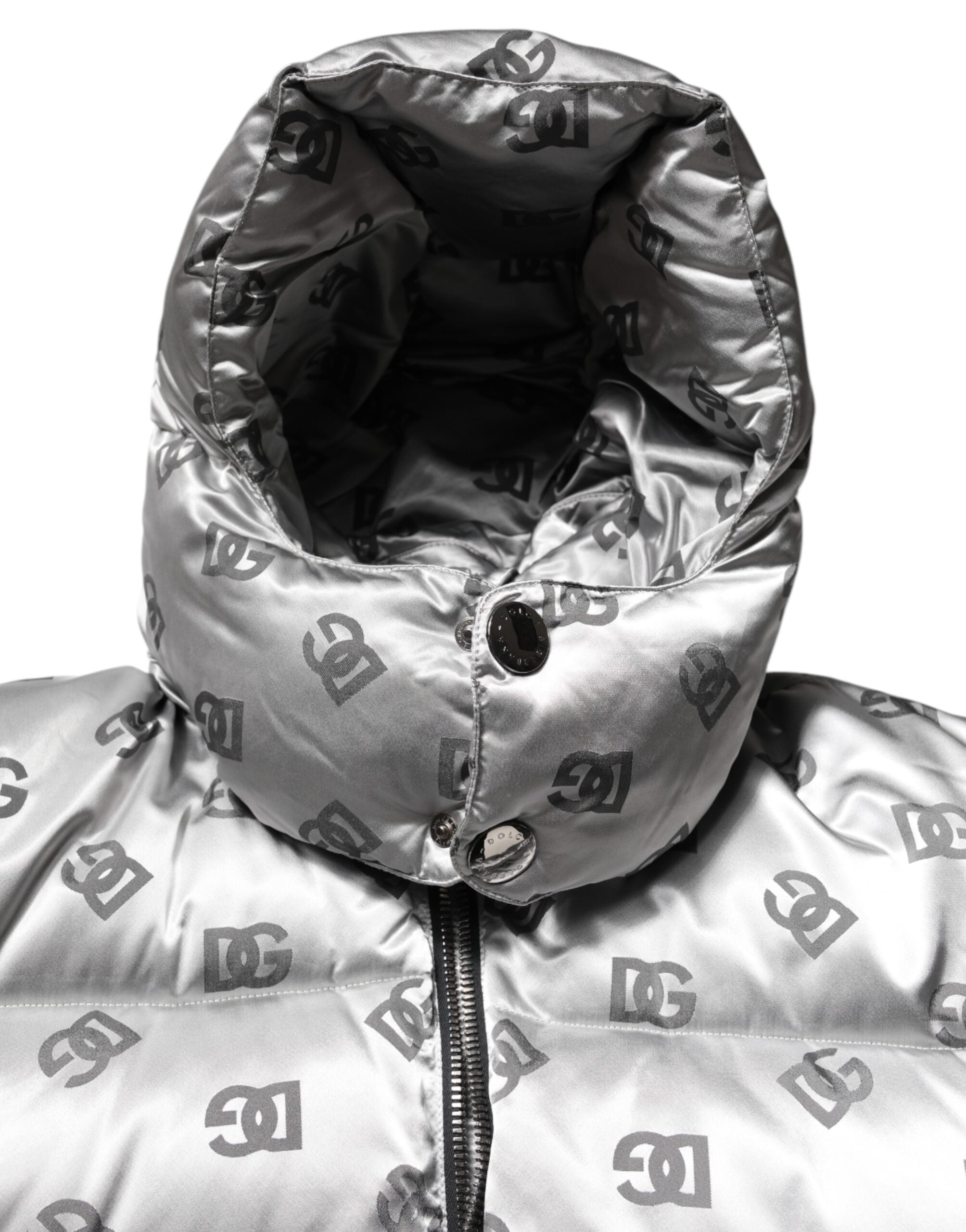 Dolce & Gabbana Silver Logo Full Zip Hooded Quilted Men's Jacket (Pre-Owned)