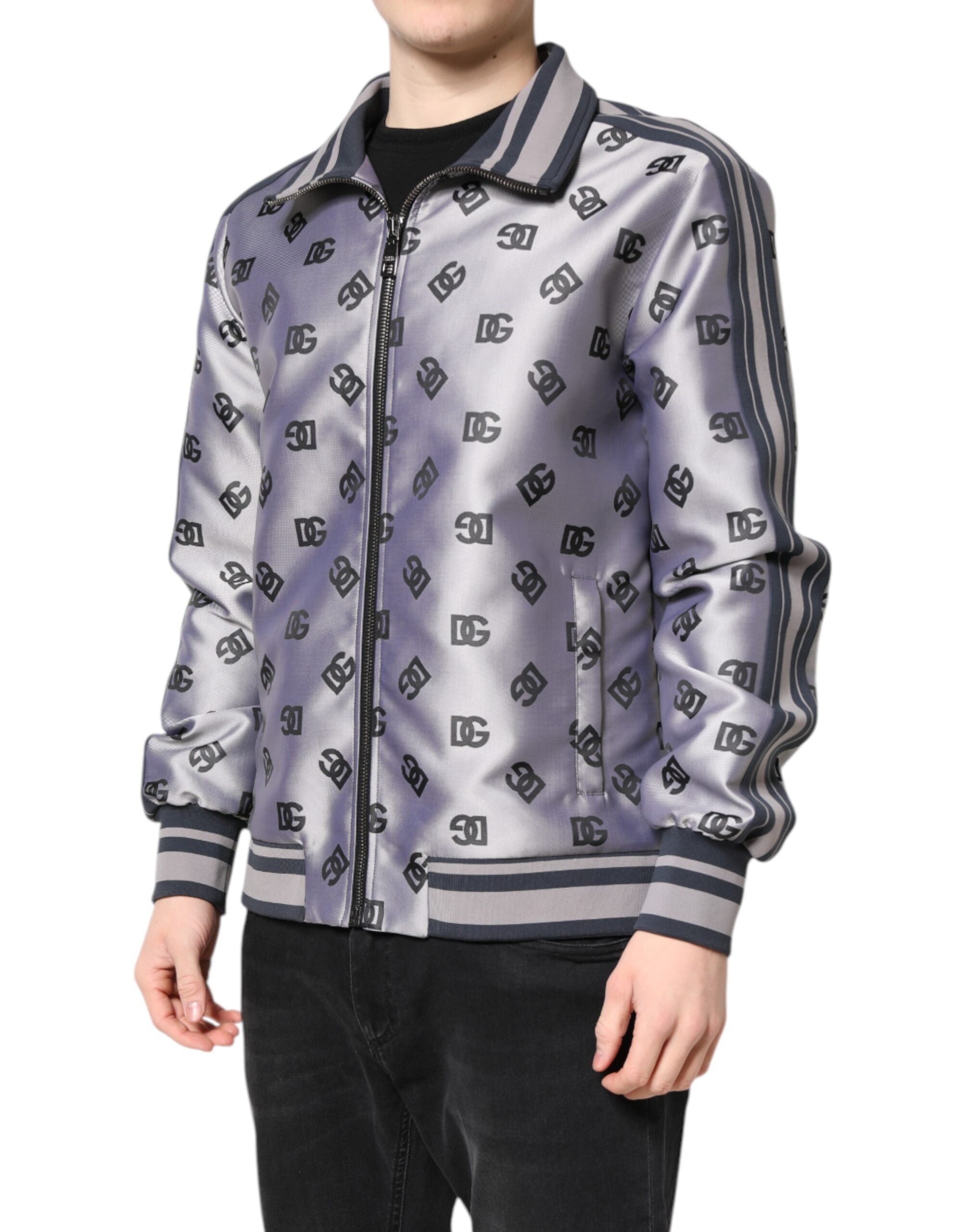 Dolce & Gabbana Gray Logo Monogram Full Zip Bomber Men's Jacket