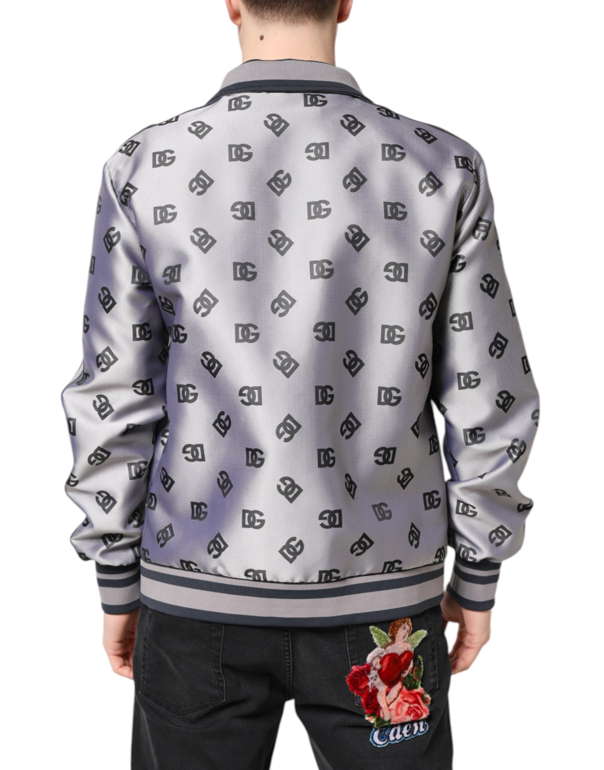 Dolce & Gabbana Gray Logo Monogram Full Zip Bomber Men's Jacket