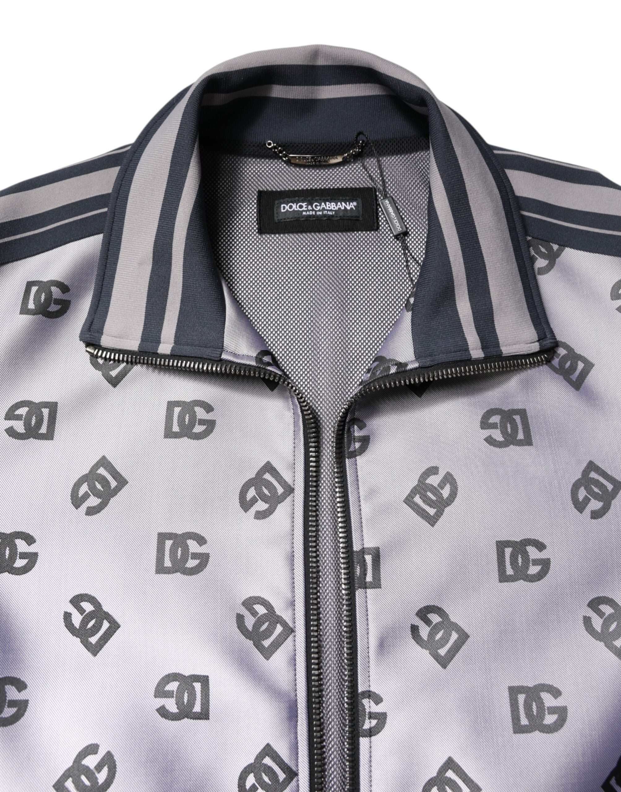 Dolce & Gabbana Gray Logo Monogram Full Zip Bomber Men's Jacket