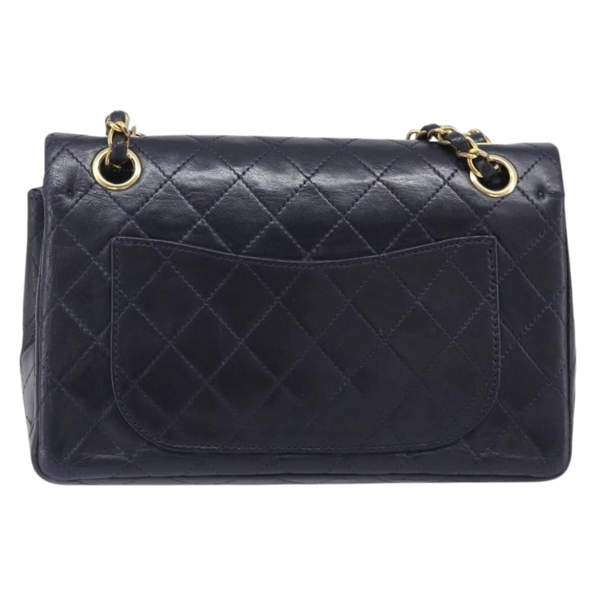 Chanel Timeless - Classic Double Flap Quilted Lambskin Navy Leather Handbag (Pre-Owned)
