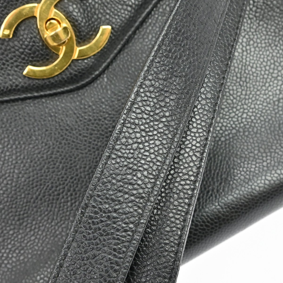 Chanel Vintage Front Pocket Tote Caviar Black Leather Tote Bag Bag (Pre-Owned)