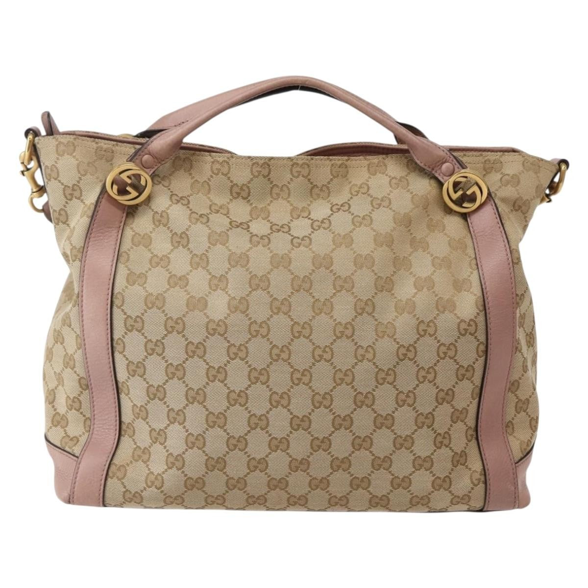 Gucci Vintage Interlocking G Canvas And Leather Beige Canvas Handbag (Pre-Owned)
