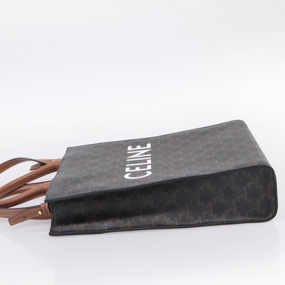 Celine Vertical Cabas Tote Triomphe Coated Canvas Brown Canvas Tote Bag Bag (Pre-Owned)