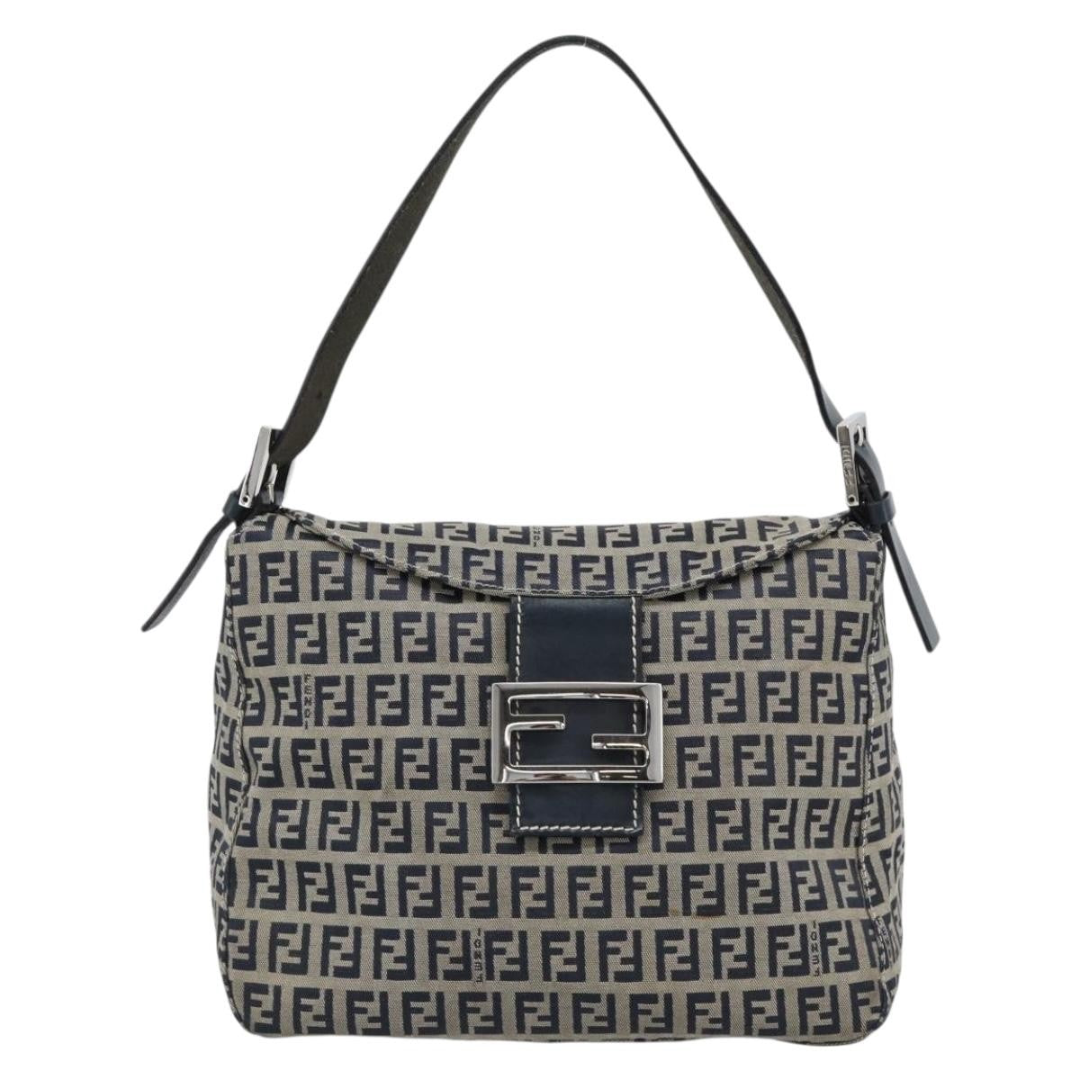 Fendi Baguette Canvas Navy Canvas Shoulder Bag Bag (Pre-Owned)