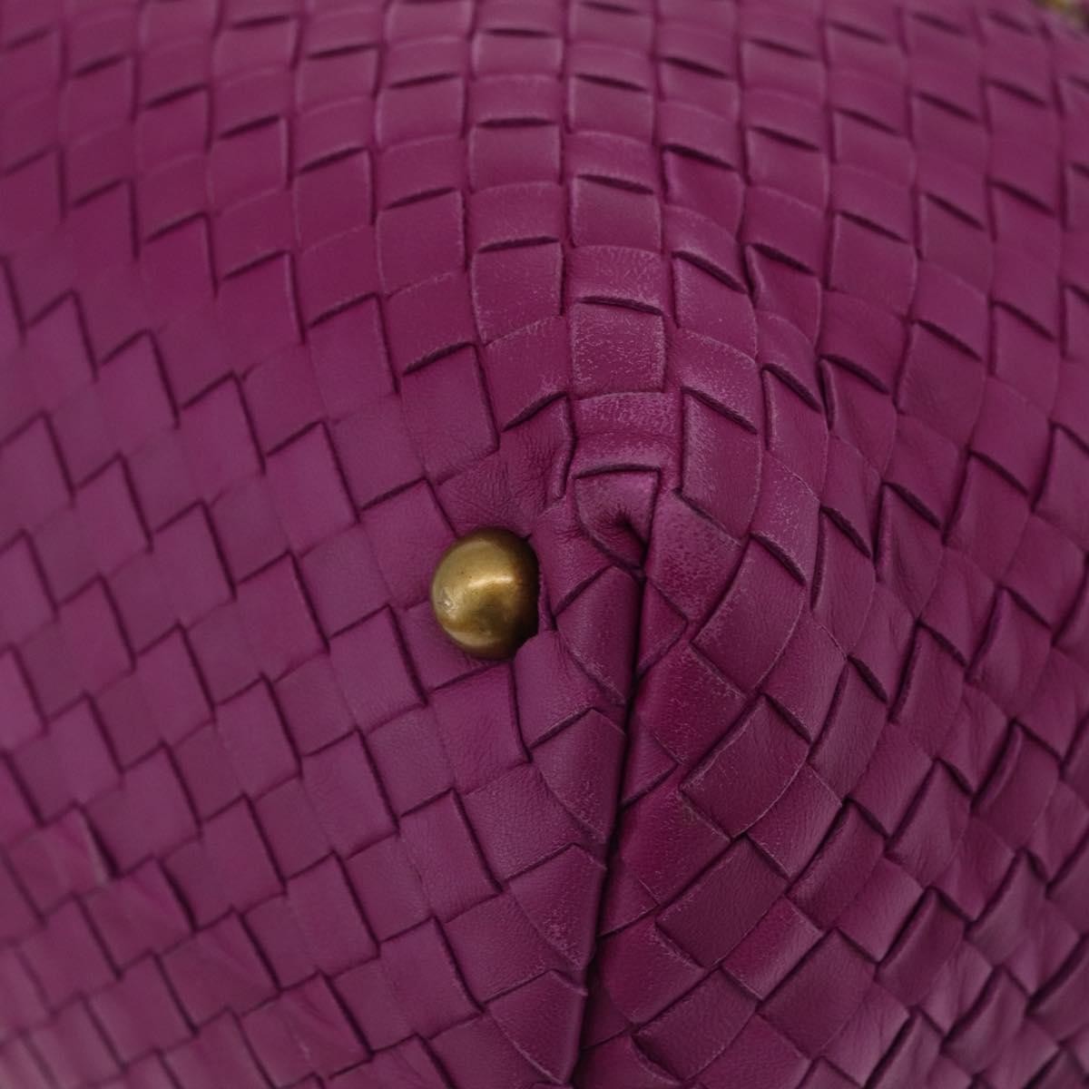Bottega Veneta New Boston Intrecciato Nappa Purple Leather Handbag (Pre-Owned)