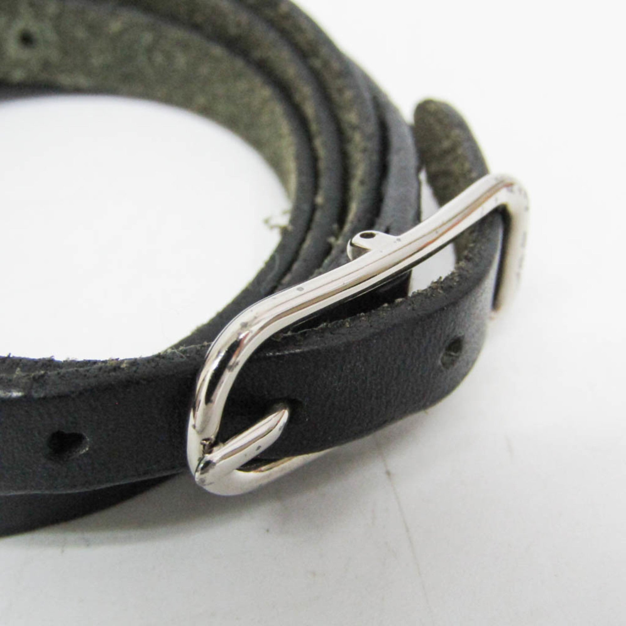 Hermes Buckle Double Tour Leather Black Leather Bracelet Jewelry (Pre-Owned)