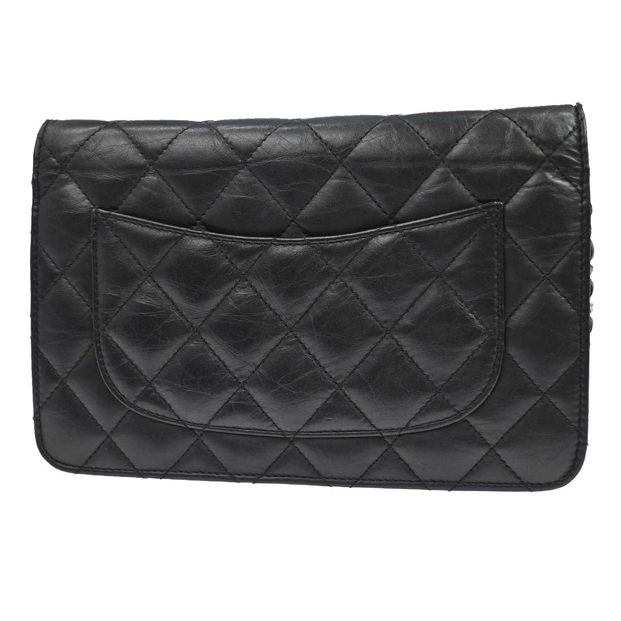 Chanel Reissue 2.55 Wallet On Chain Quilted Lambskin Black Leather Shoulder Bag Bag (Pre-Owned)