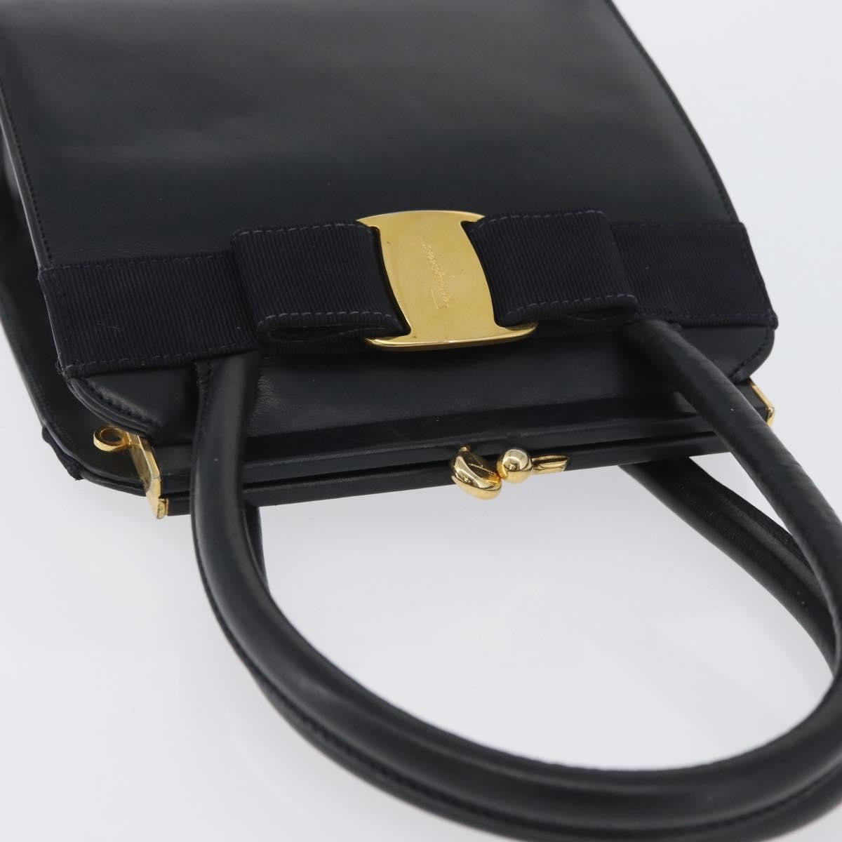 Salvatore Ferragamo Convertible Vara Bow Tote Leather Navy Leather Handbag (Pre-Owned)