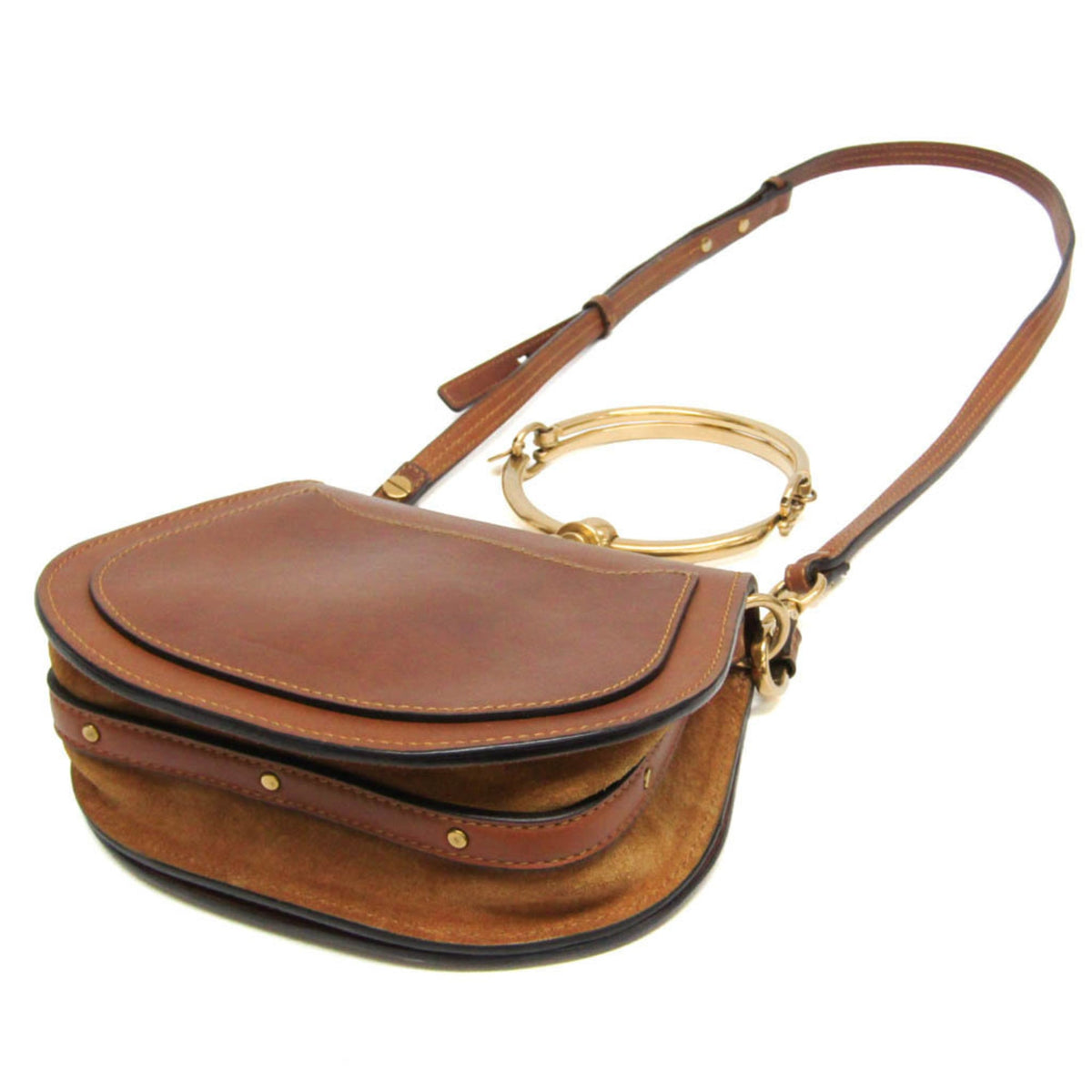 Chloe Nile Studded Suede And Leather Brown Leather Crossbody Bag Bag (Pre-Owned)
