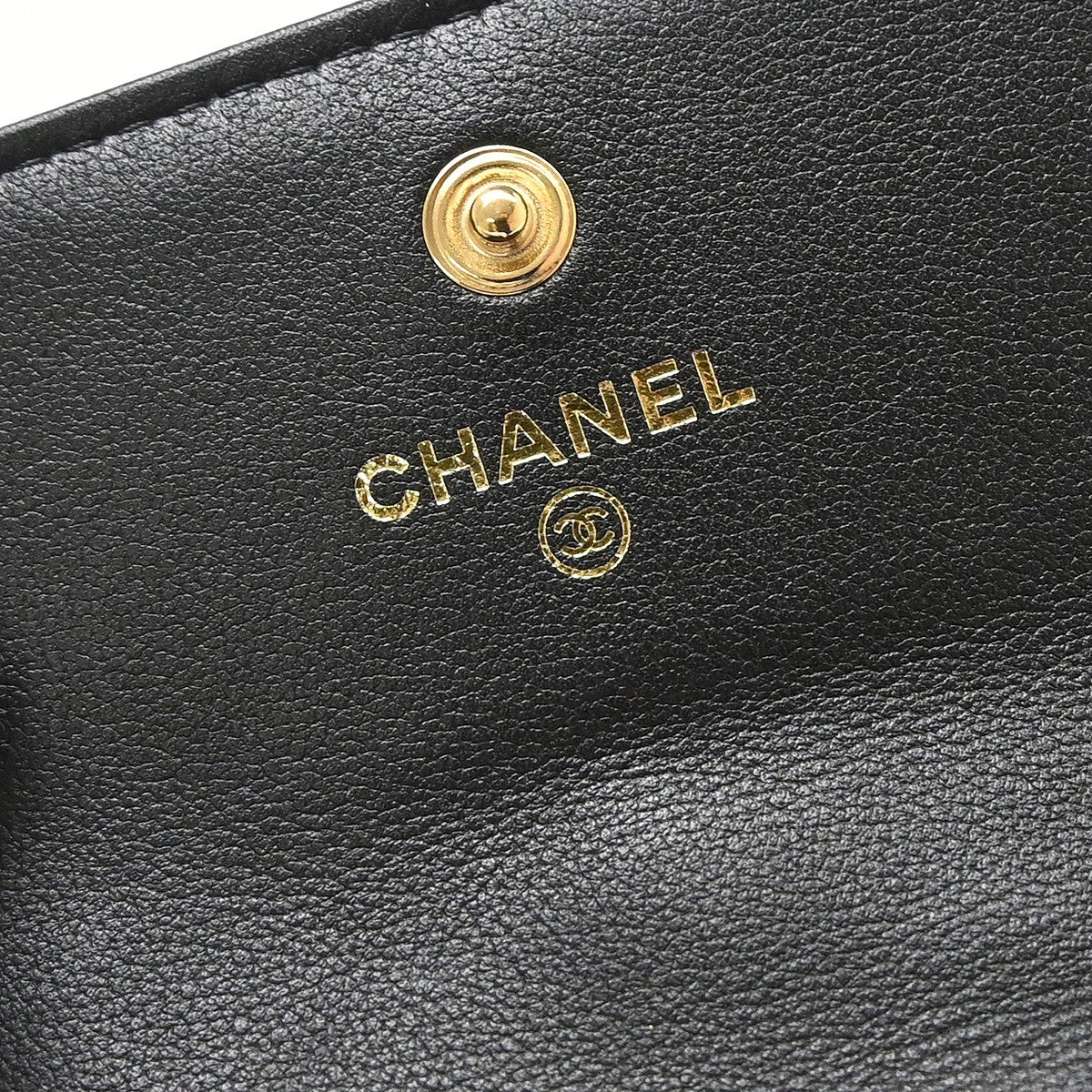 Chanel About Pearls Flap Card Holder With Chain Lambskin Black Leather Shoulder Bag Bag (Pre-Owned)
