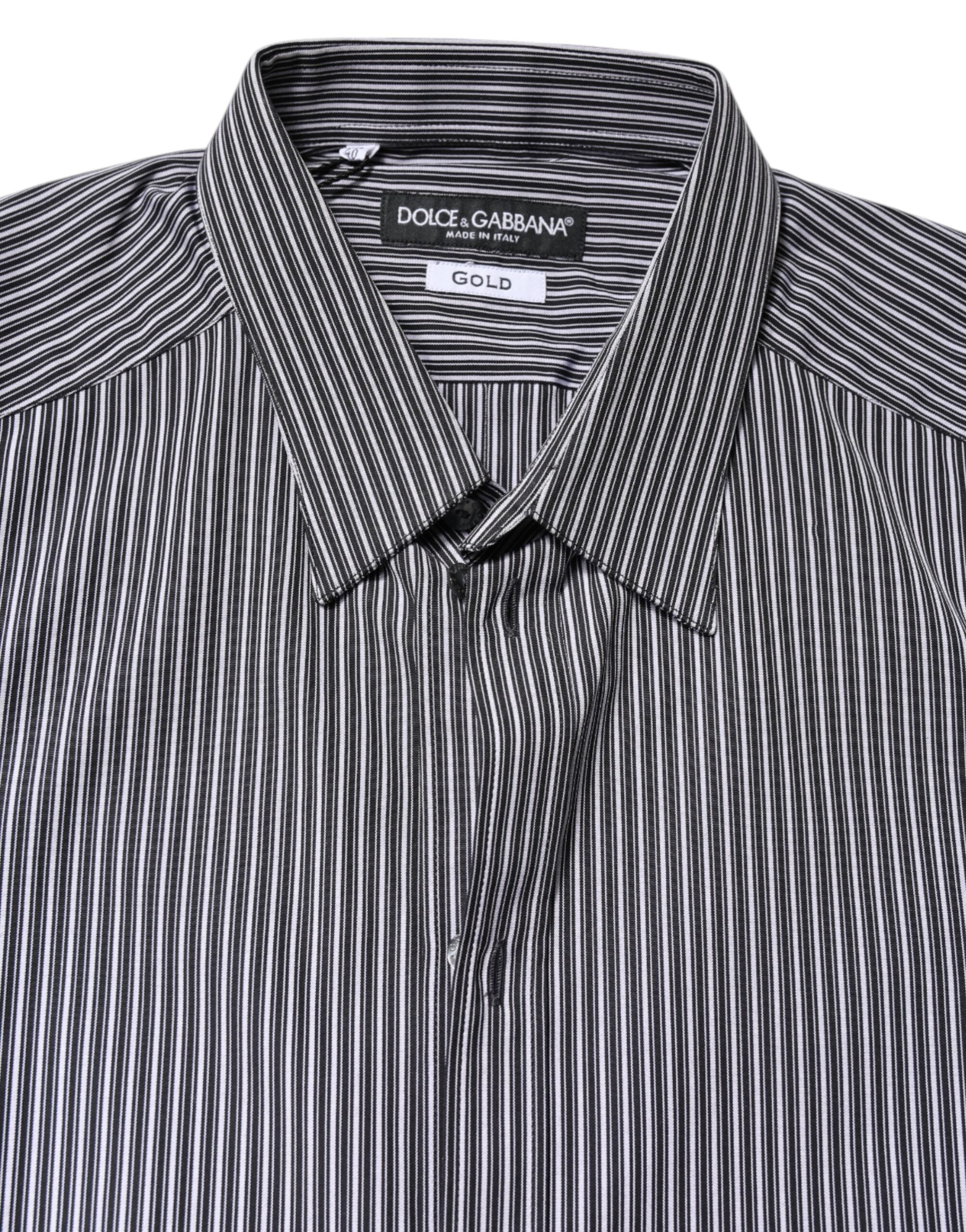 Dolce & Gabbana Black White Striped GOLD Formal Dress Men's Shirt