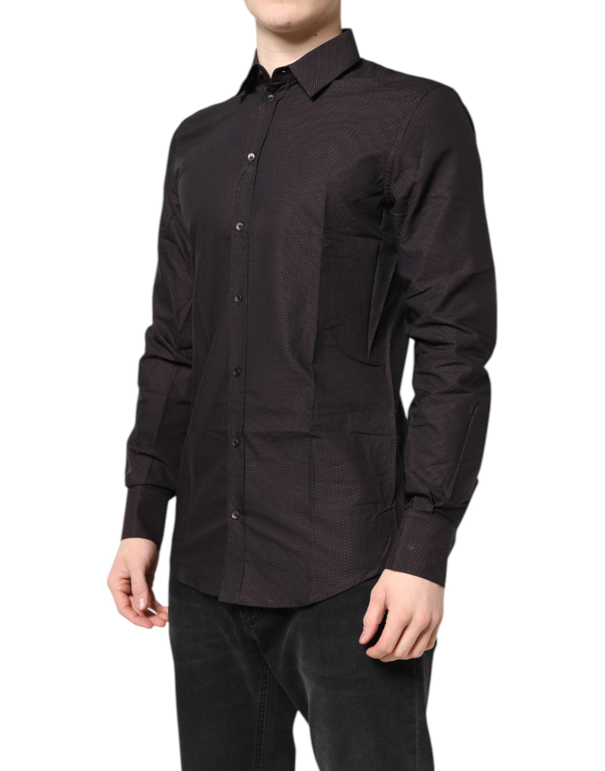 Dolce & Gabbana Maroon Jacquard Cotton GOLD Men Dress Men's Shirt