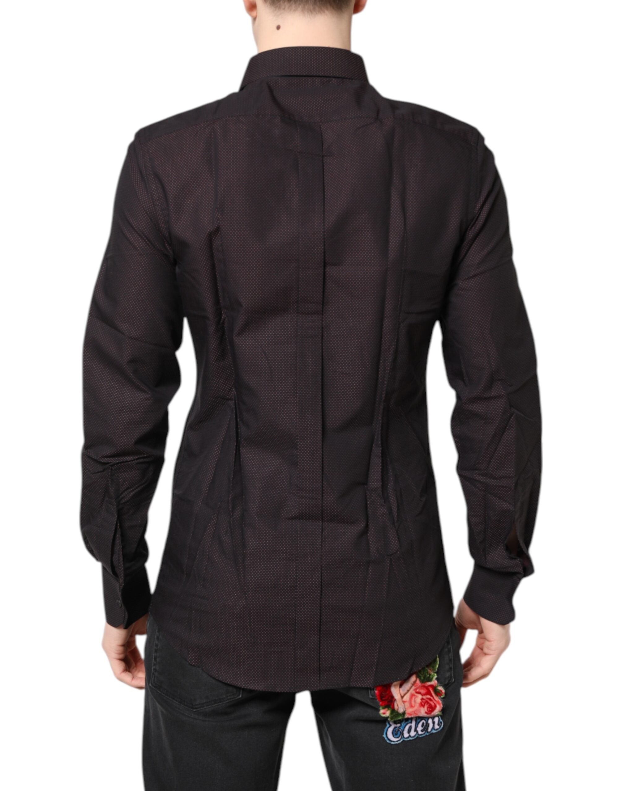 Dolce & Gabbana Maroon Jacquard Cotton GOLD Men Dress Men's Shirt