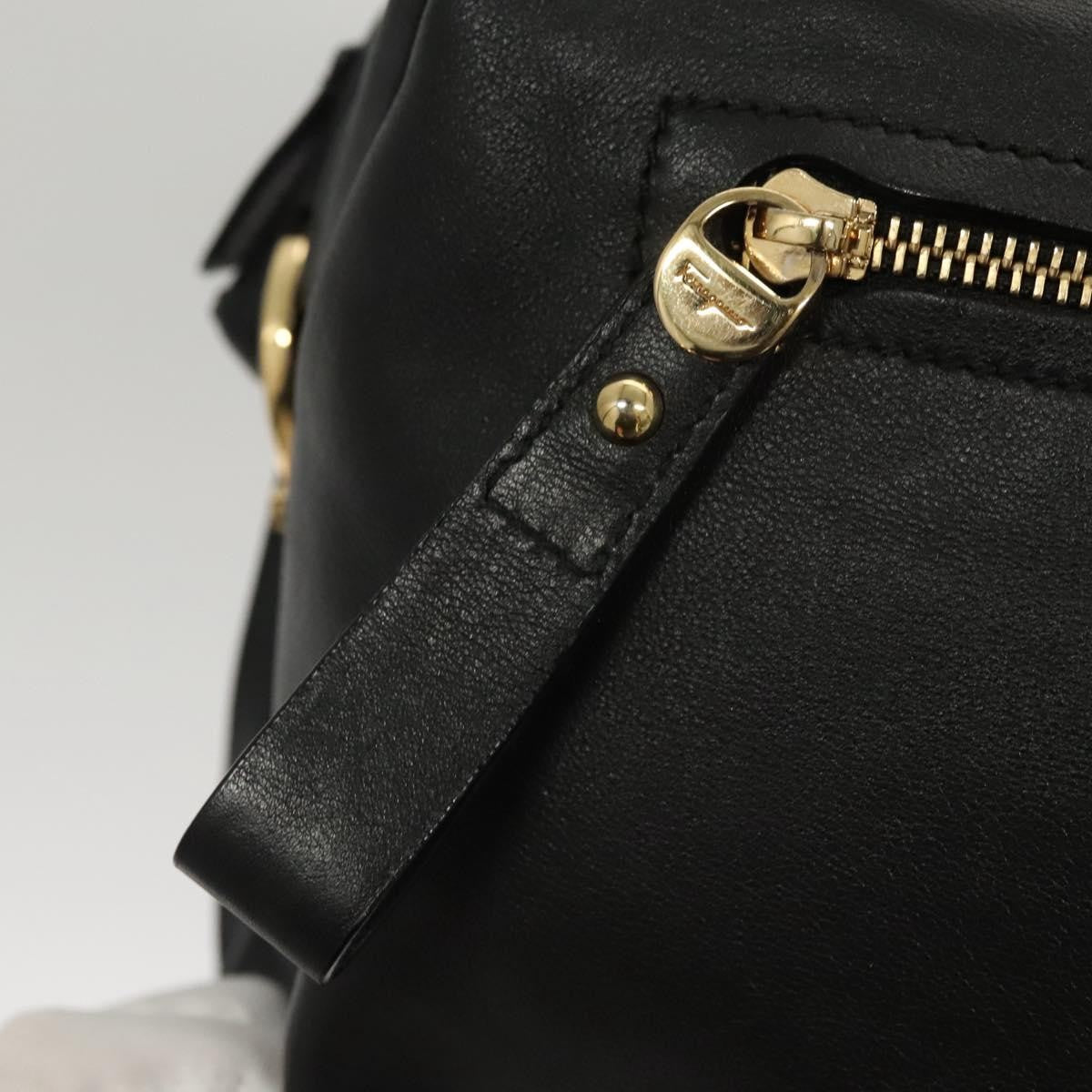 Salvatore Ferragamo Gancini Leather Black Leather Handbag (Pre-Owned)
