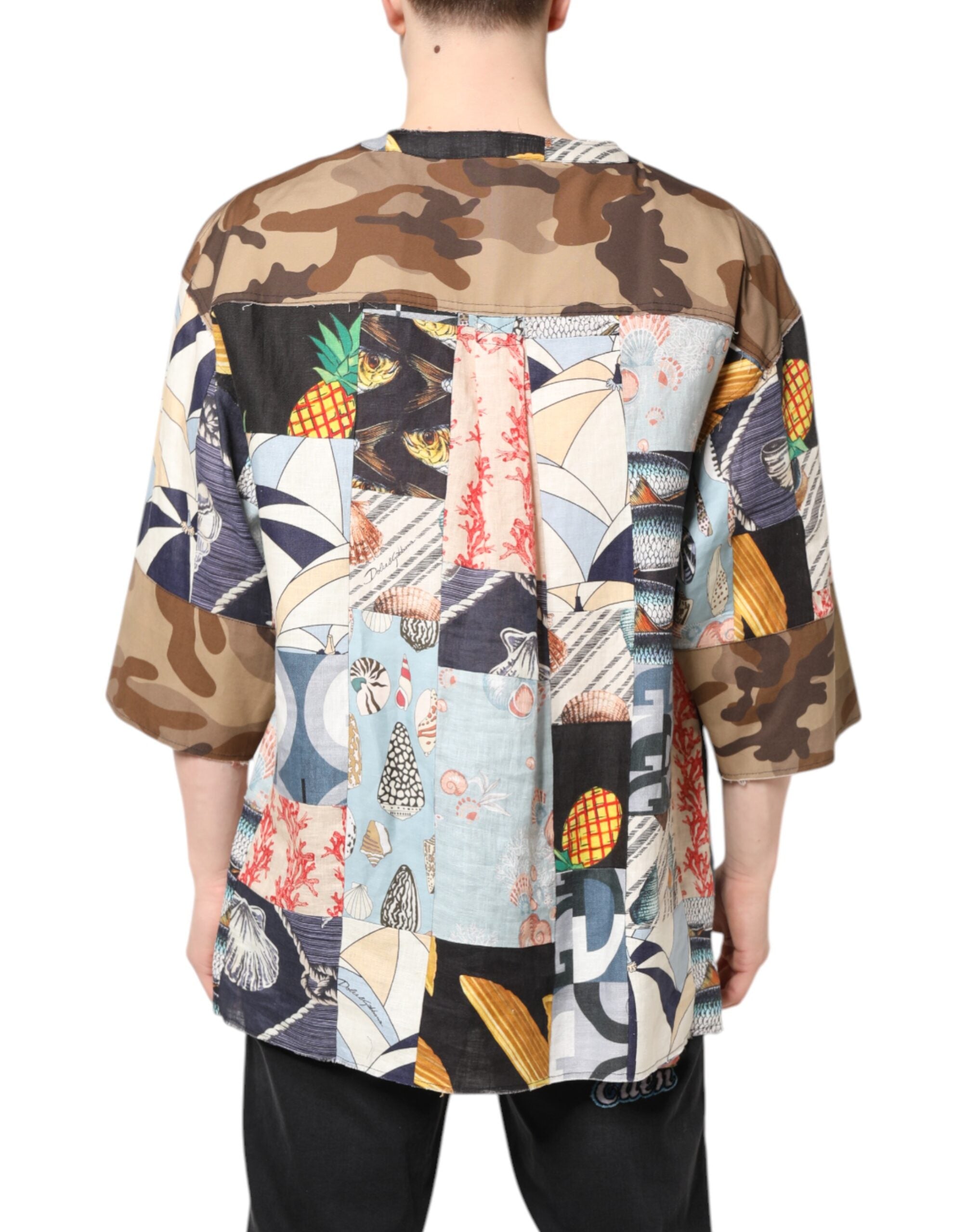 Dolce & Gabbana Multicolor Patchwork Short Sleeves Men's Shirt