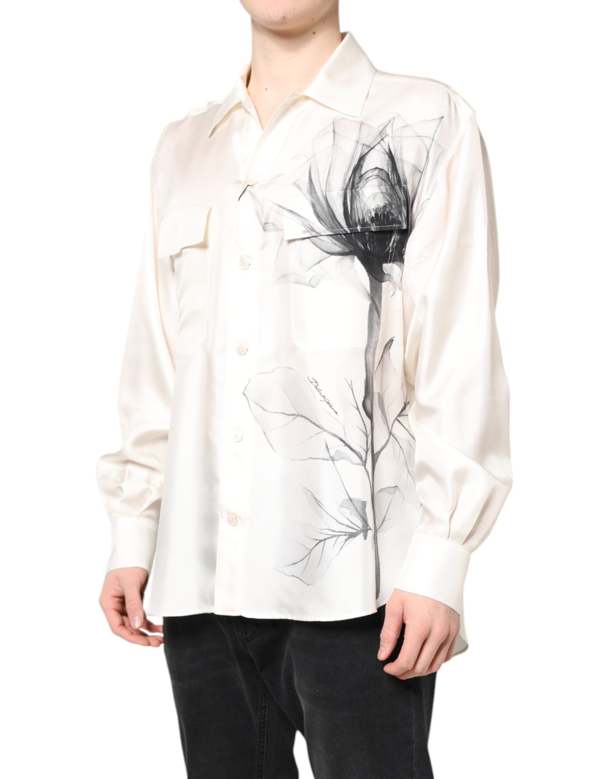 Dolce & Gabbana Ivory Silk Long Sleeves Men Casual Men's Shirt