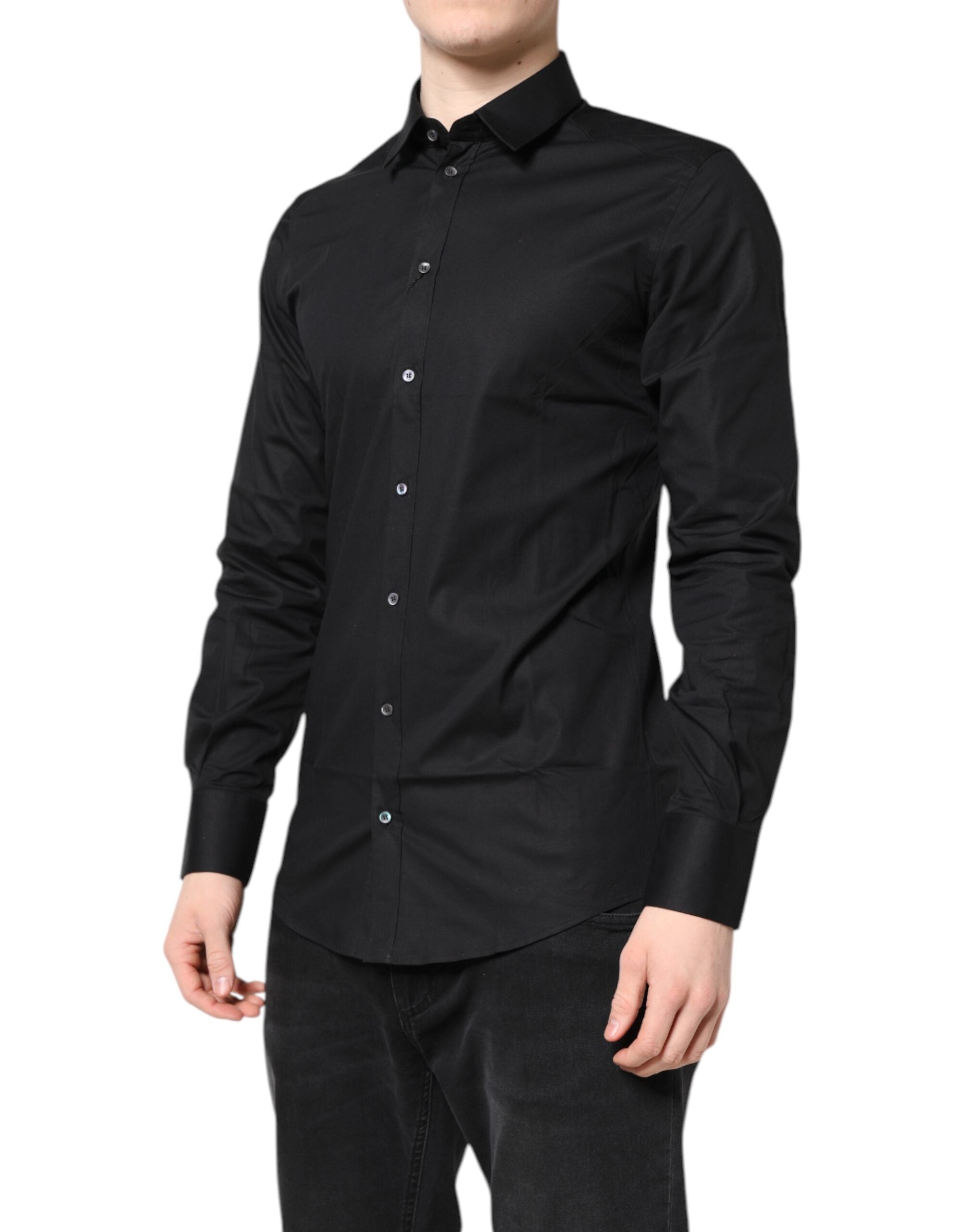 Dolce & Gabbana Black GOLD Cotton Long Sleeves Dress Men's Shirt
