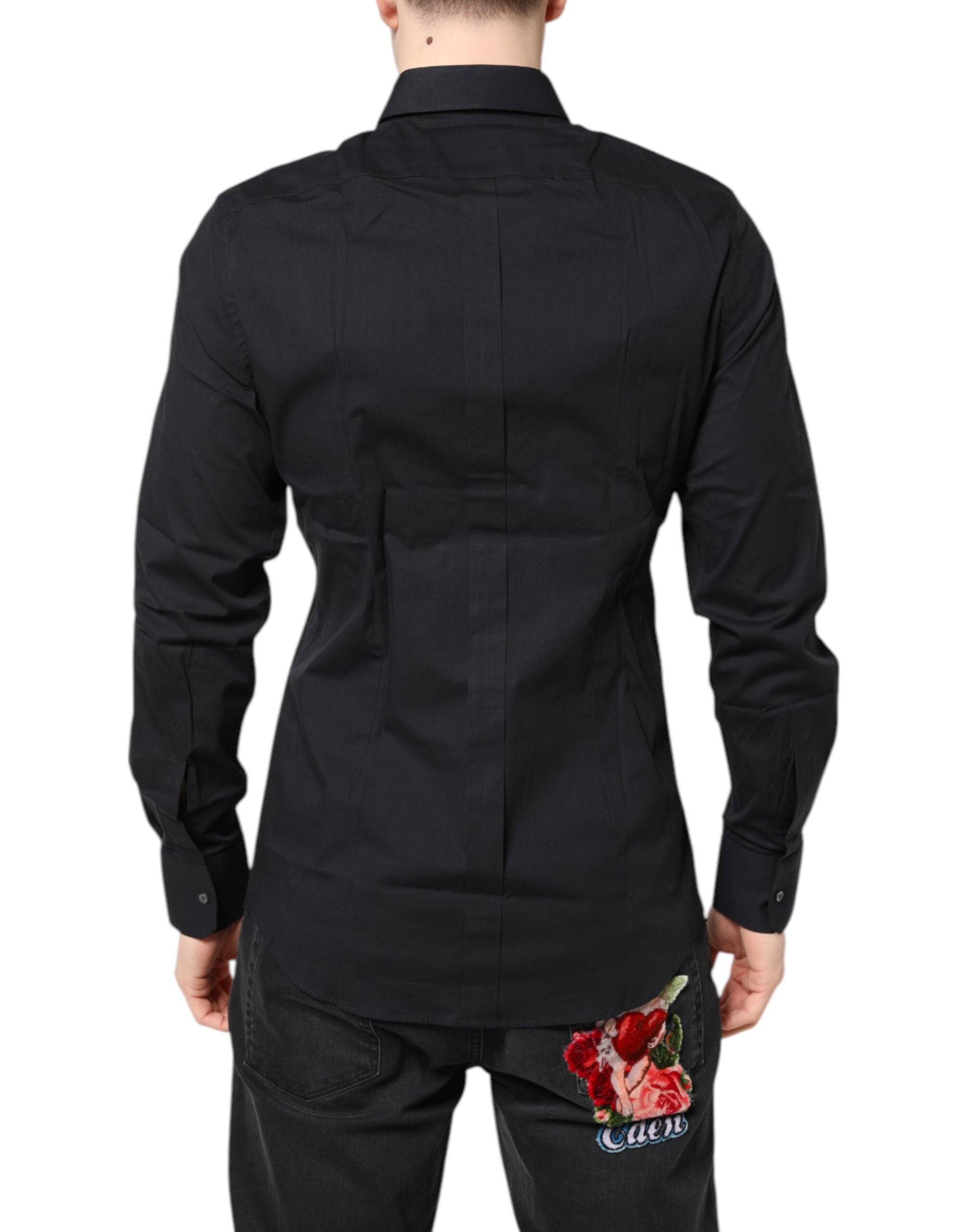 Dolce & Gabbana Black GOLD Cotton Long Sleeves Dress Men's Shirt (Pre-Owned)