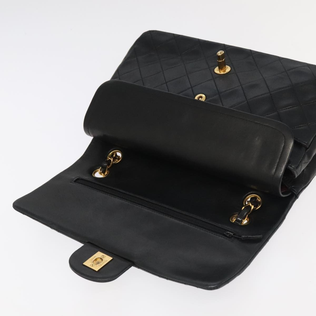 Chanel Vintage Classic Double Flap Quilted Lambskin Black Leather Shoulder Bag Bag (Pre-Owned)