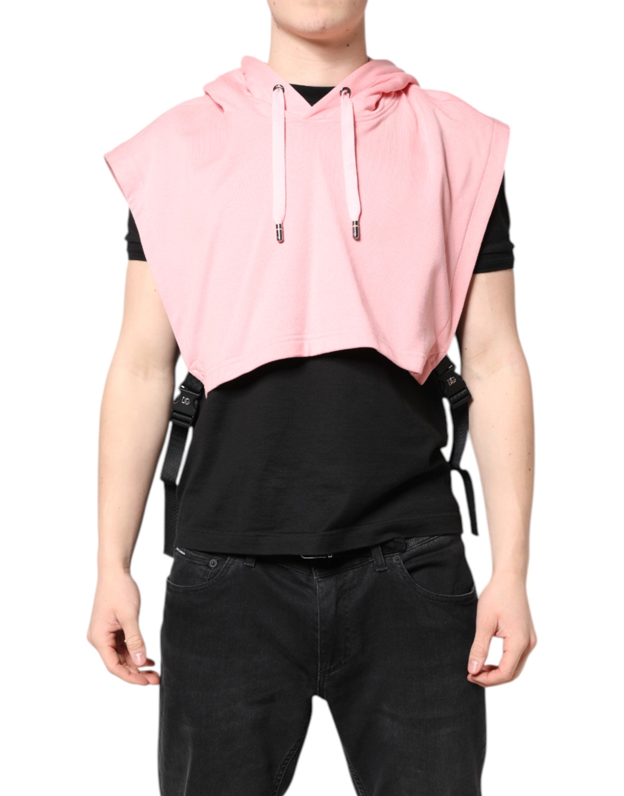 Dolce & Gabbana Pink Cotton Hooded Men Sportswear Vest Men's Sweater