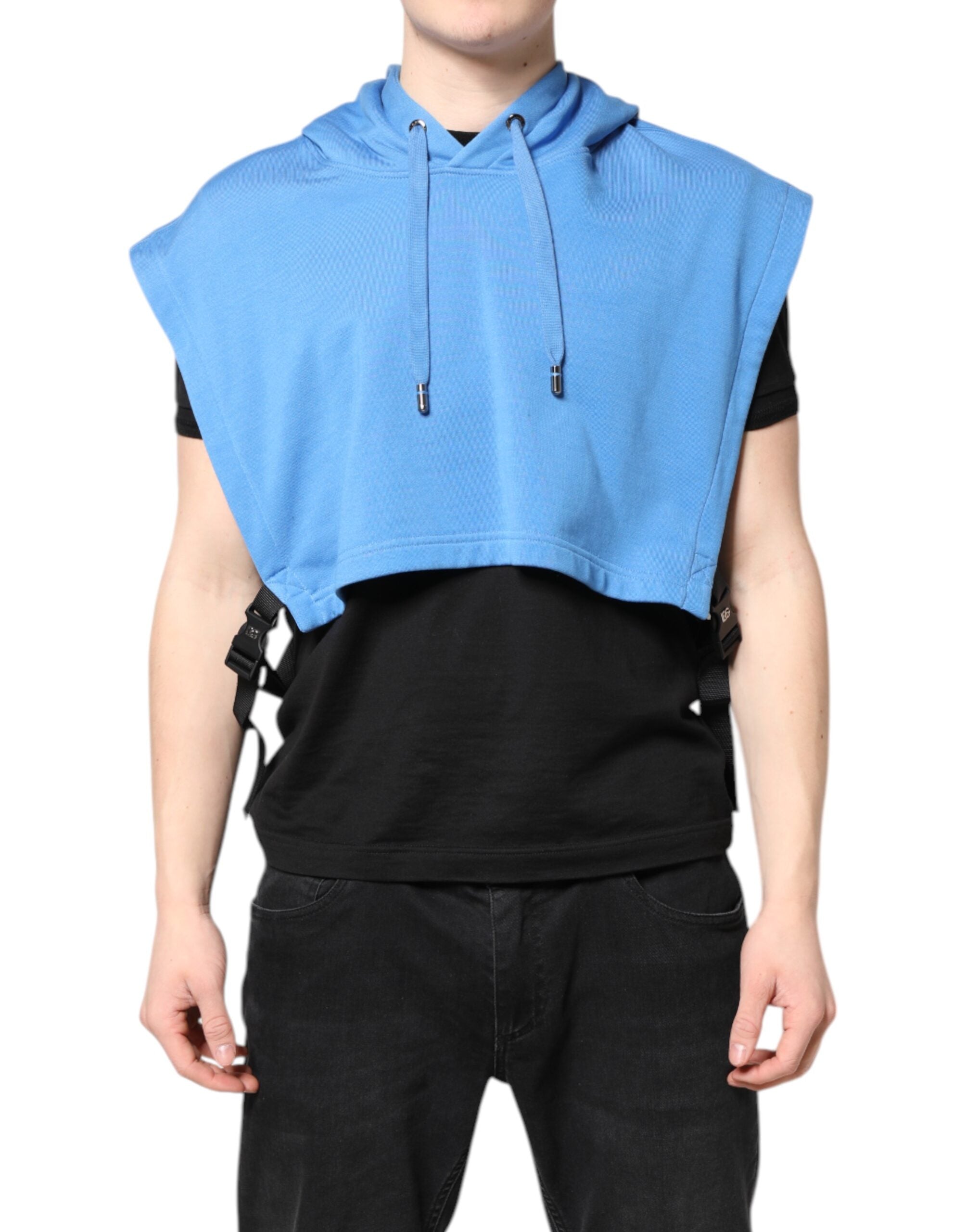 Dolce & Gabbana Blue Cotton Hooded Men Sportswear Vest Men's Sweater