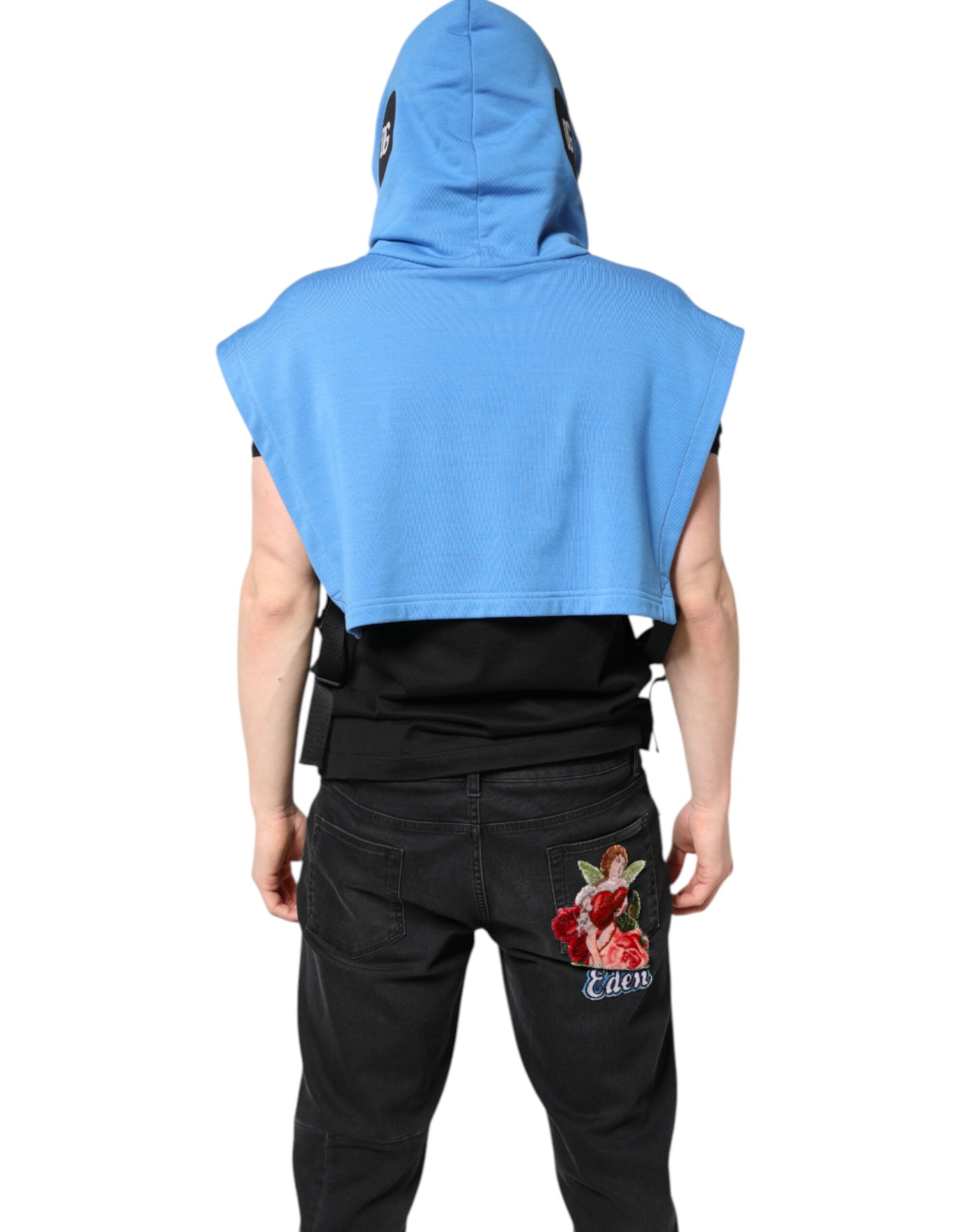 Dolce & Gabbana Blue Cotton Hooded Men Sportswear Vest Men's Sweater