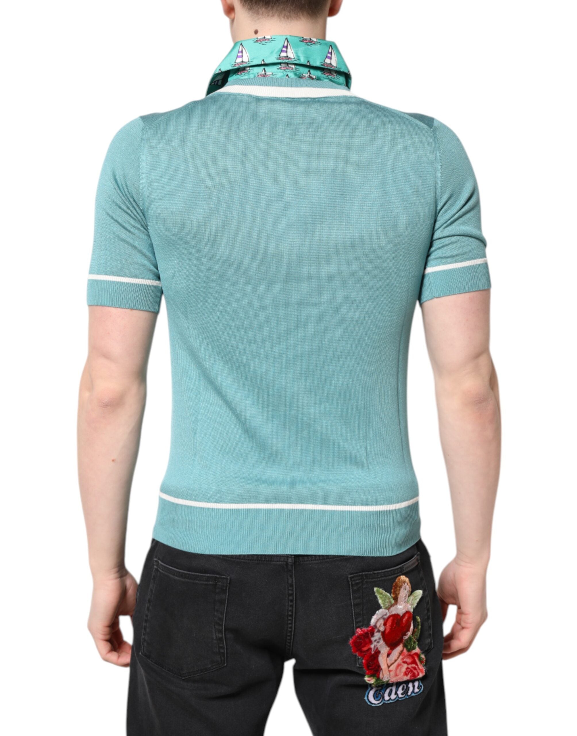 Dolce & Gabbana Green Printed Collared Short Sleeve Men's T-shirt