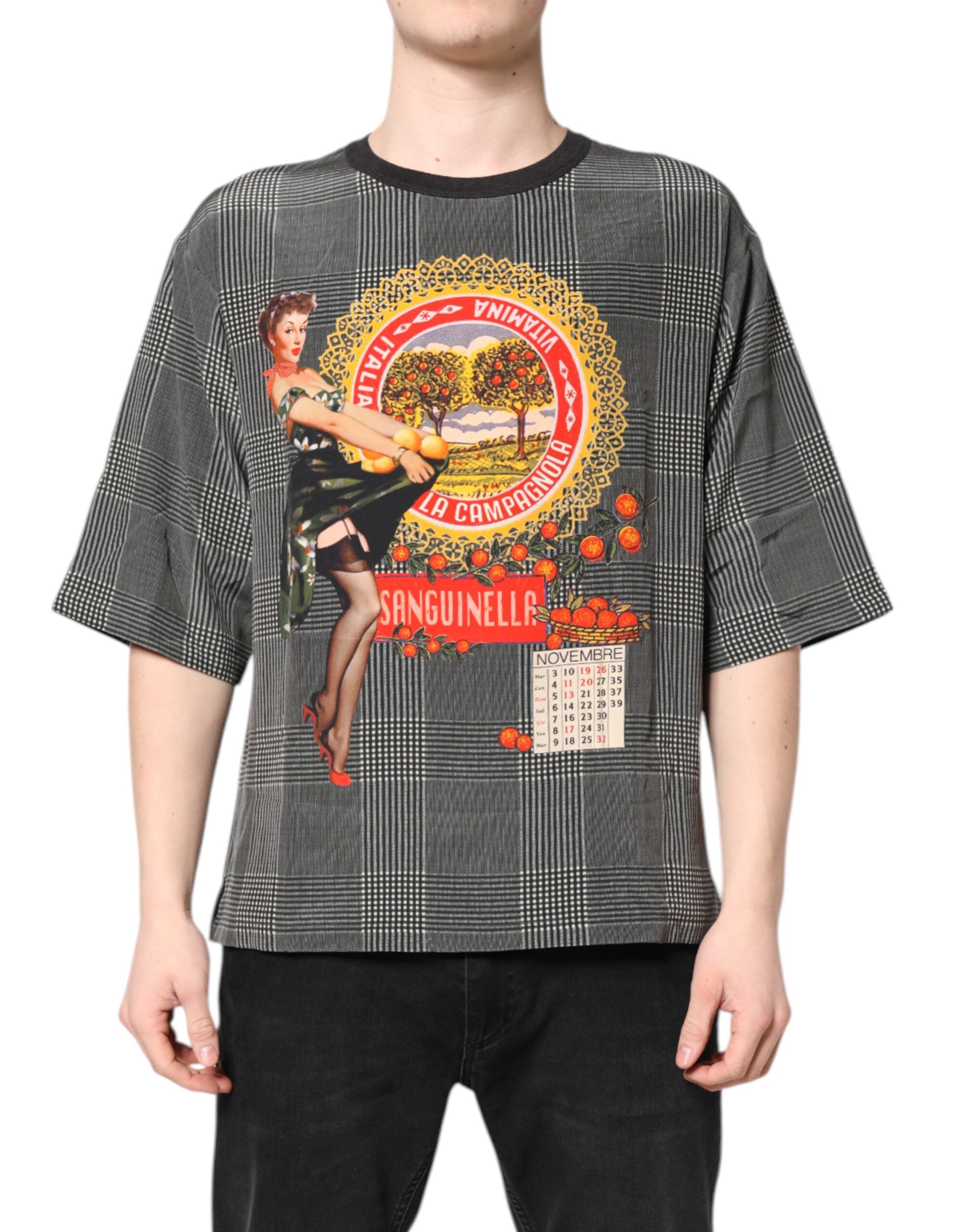 Dolce & Gabbana Black White Graphic Print Short Sleeve Men's T-shirt
