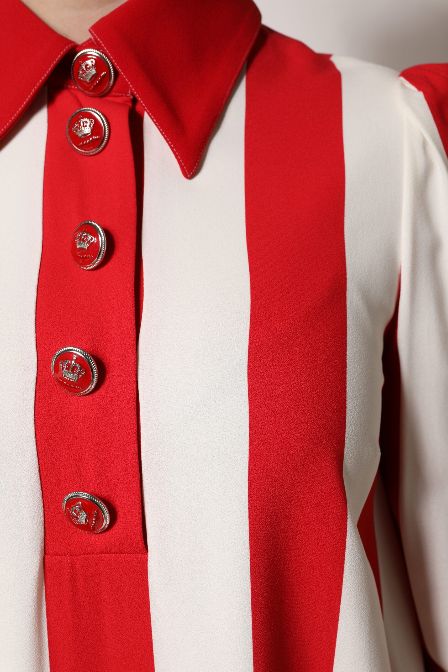 Dolce & Gabbana White Red Stripes Long Sleeves Mini Women's Dress