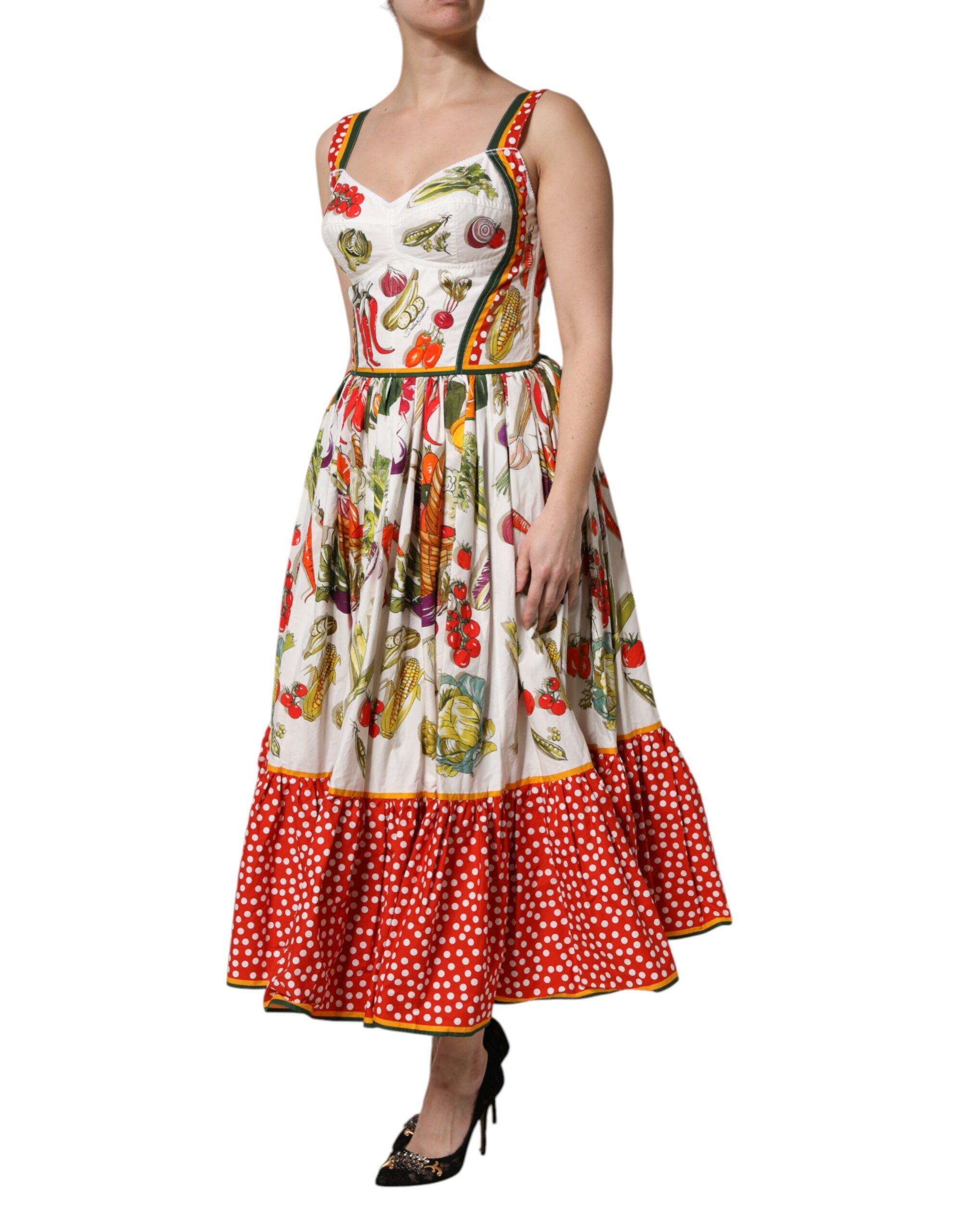 Dolce & Gabbana White Vegetables Sleeveless A-line Women's Dress