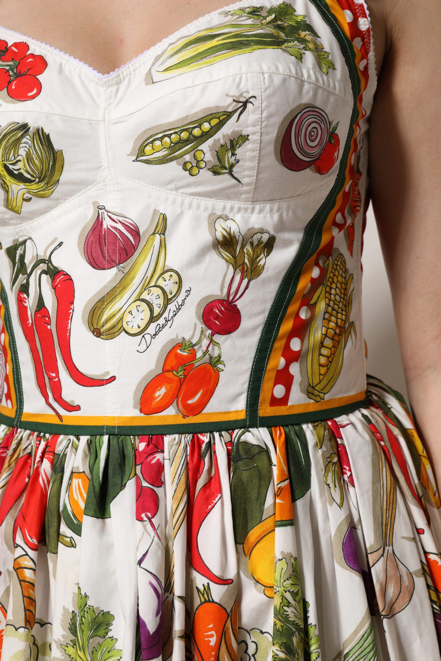 Dolce & Gabbana White Vegetables Sleeveless A-line Women's Dress