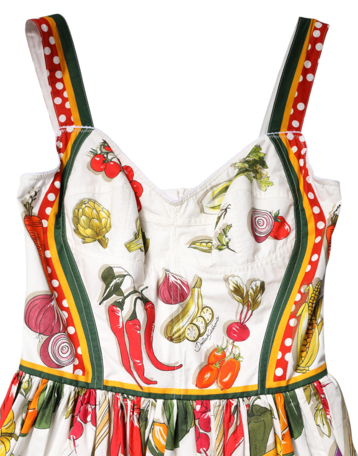 Dolce & Gabbana White Vegetables Sleeveless A-line Women's Dress