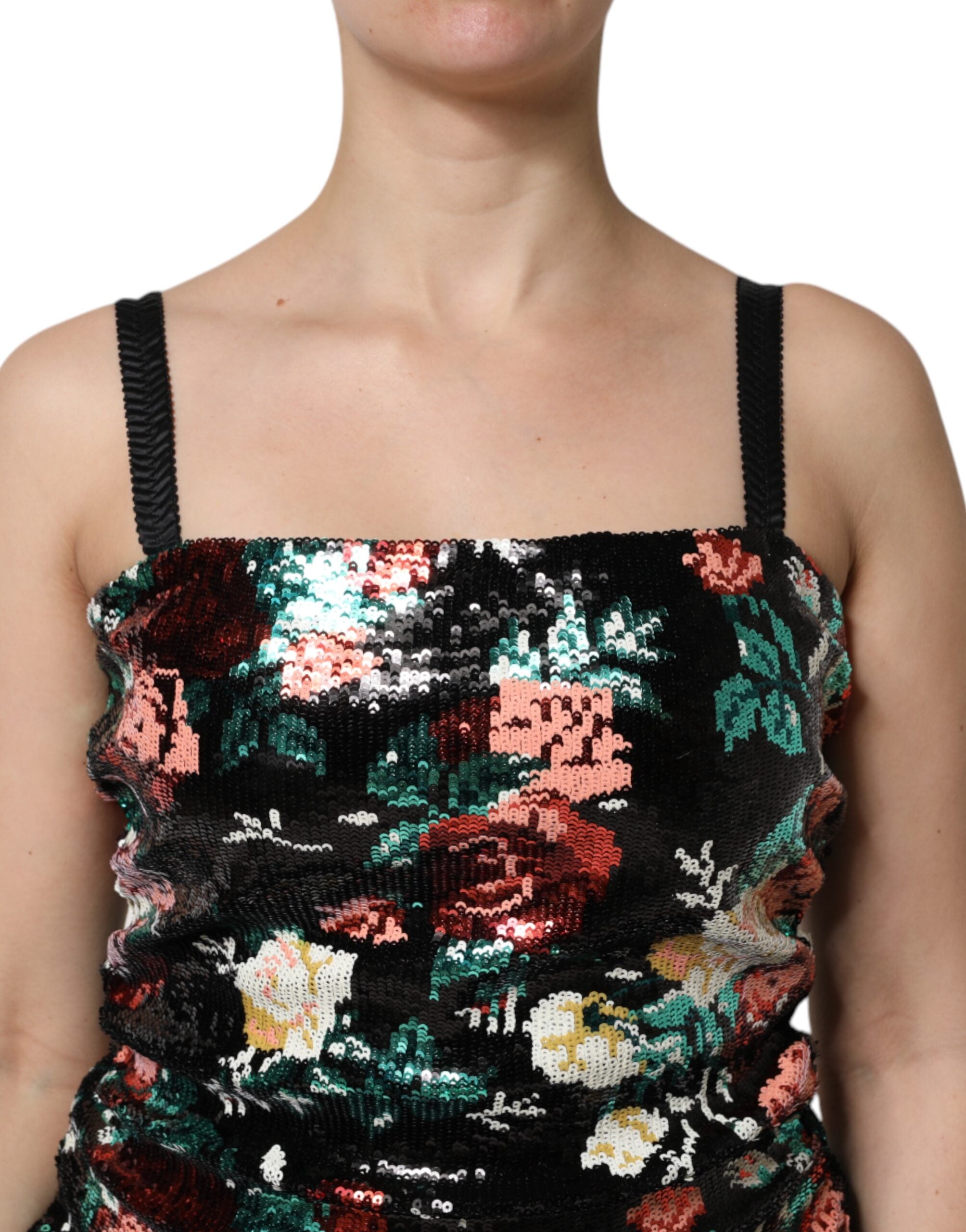 Dolce & Gabbana Black Floral Sequin Sleeveless Sheath Women's Dress