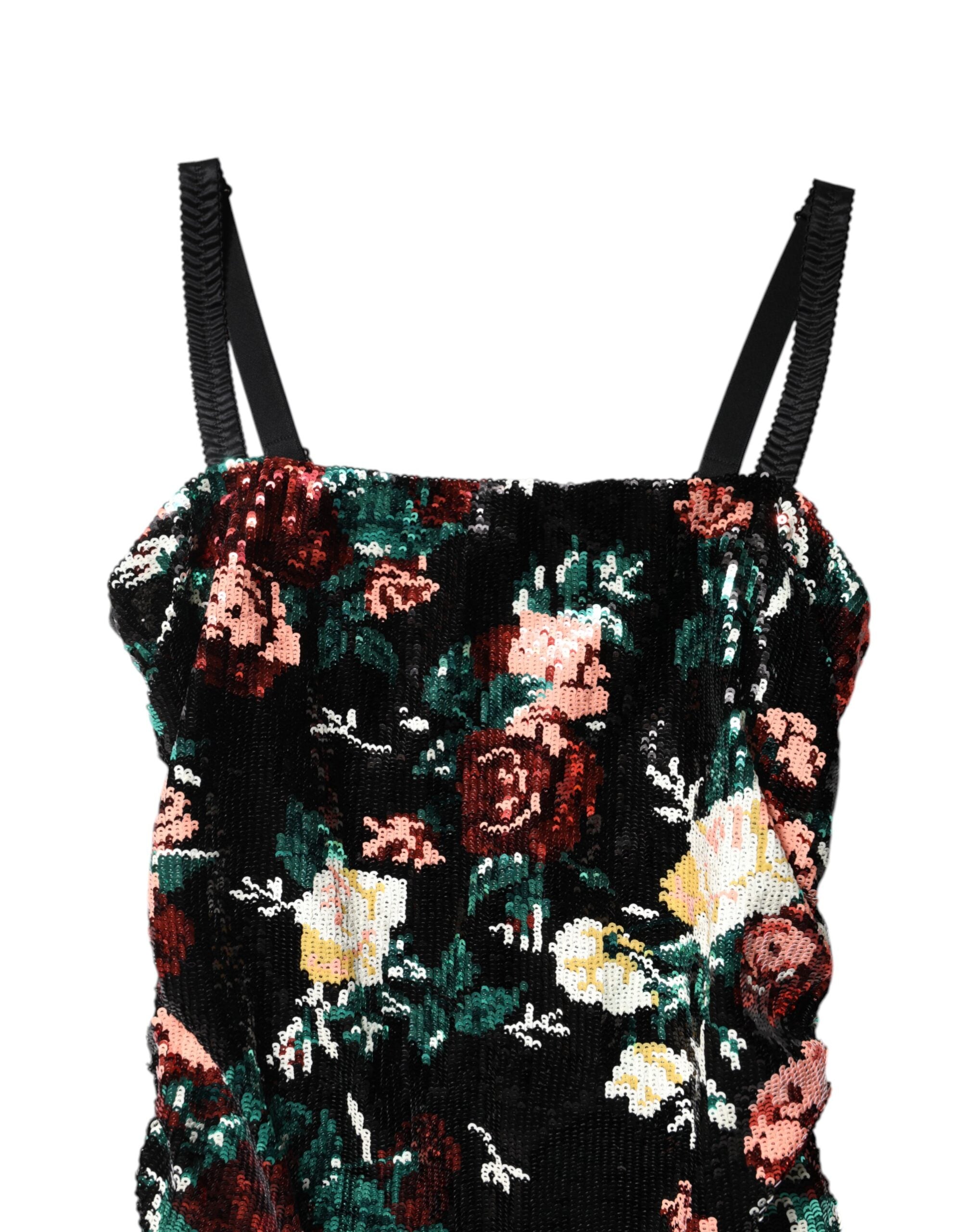 Dolce & Gabbana Black Floral Sequin Sleeveless Sheath Women's Dress