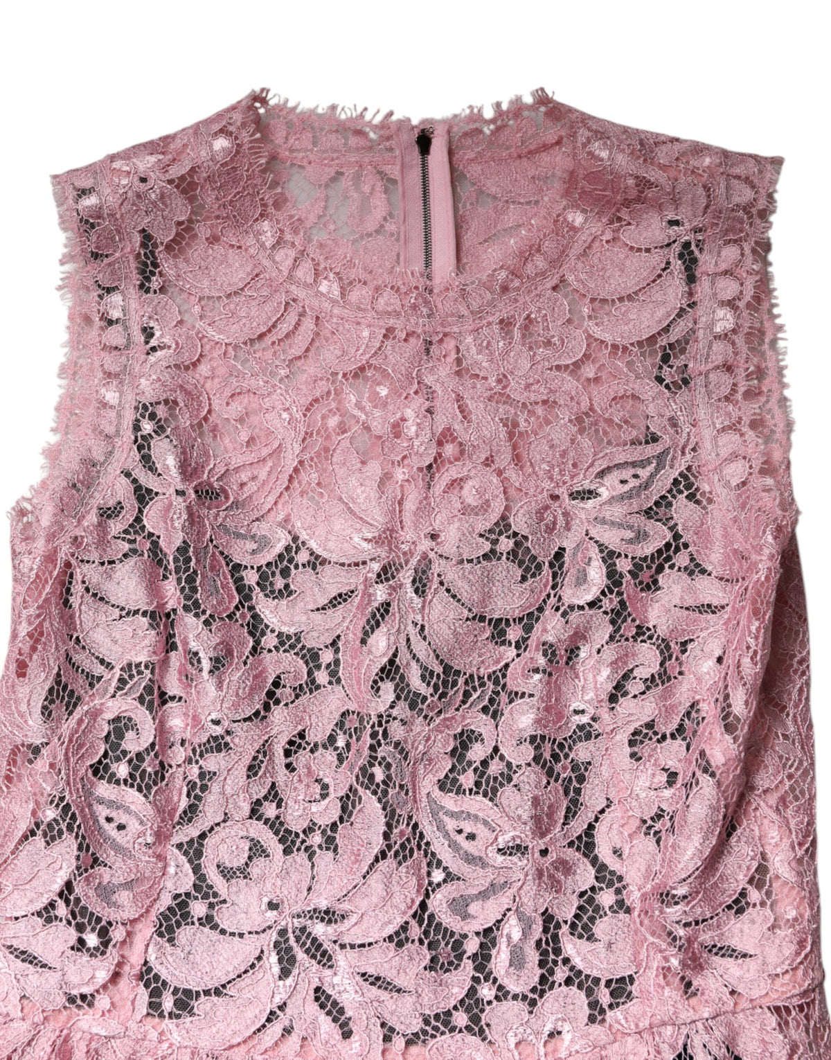 Dolce & Gabbana Pink Floral Lace Sleeveless Sheath Women's Dress