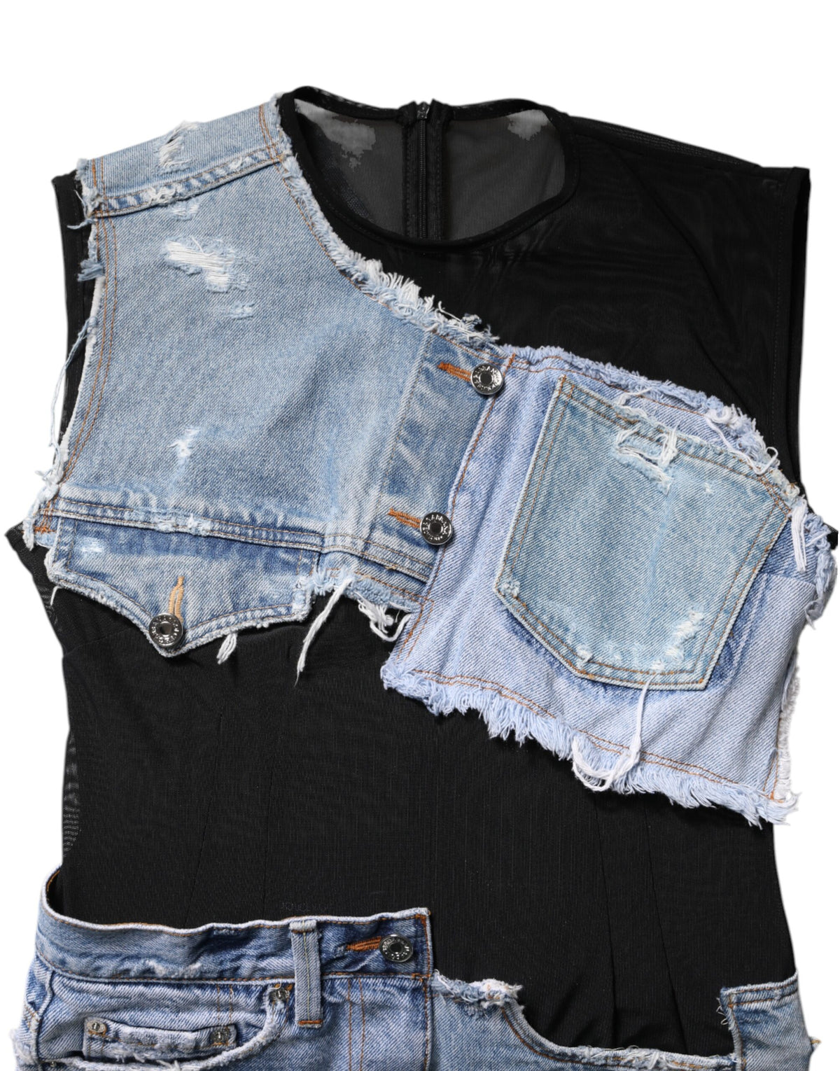 Dolce & Gabbana Black Blue Sleeveless Denim Mini Women's Dress