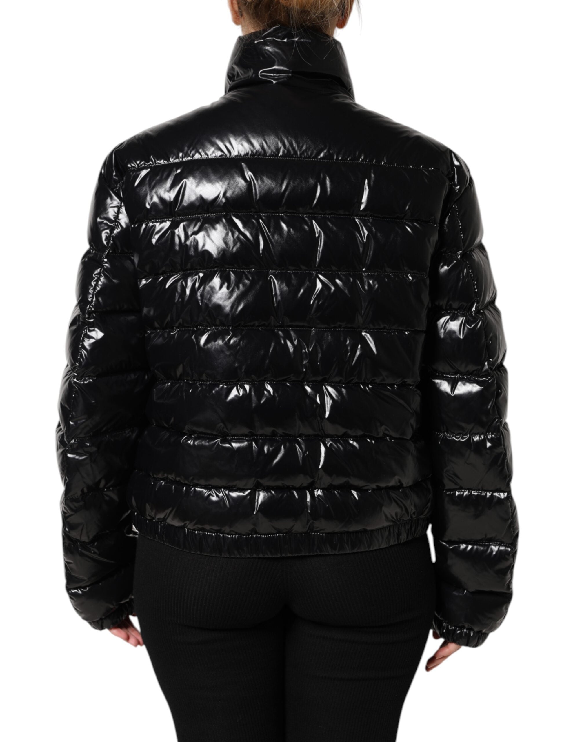 Dolce & Gabbana Black Logo Plaque Full Zip Puffer Women's Jacket