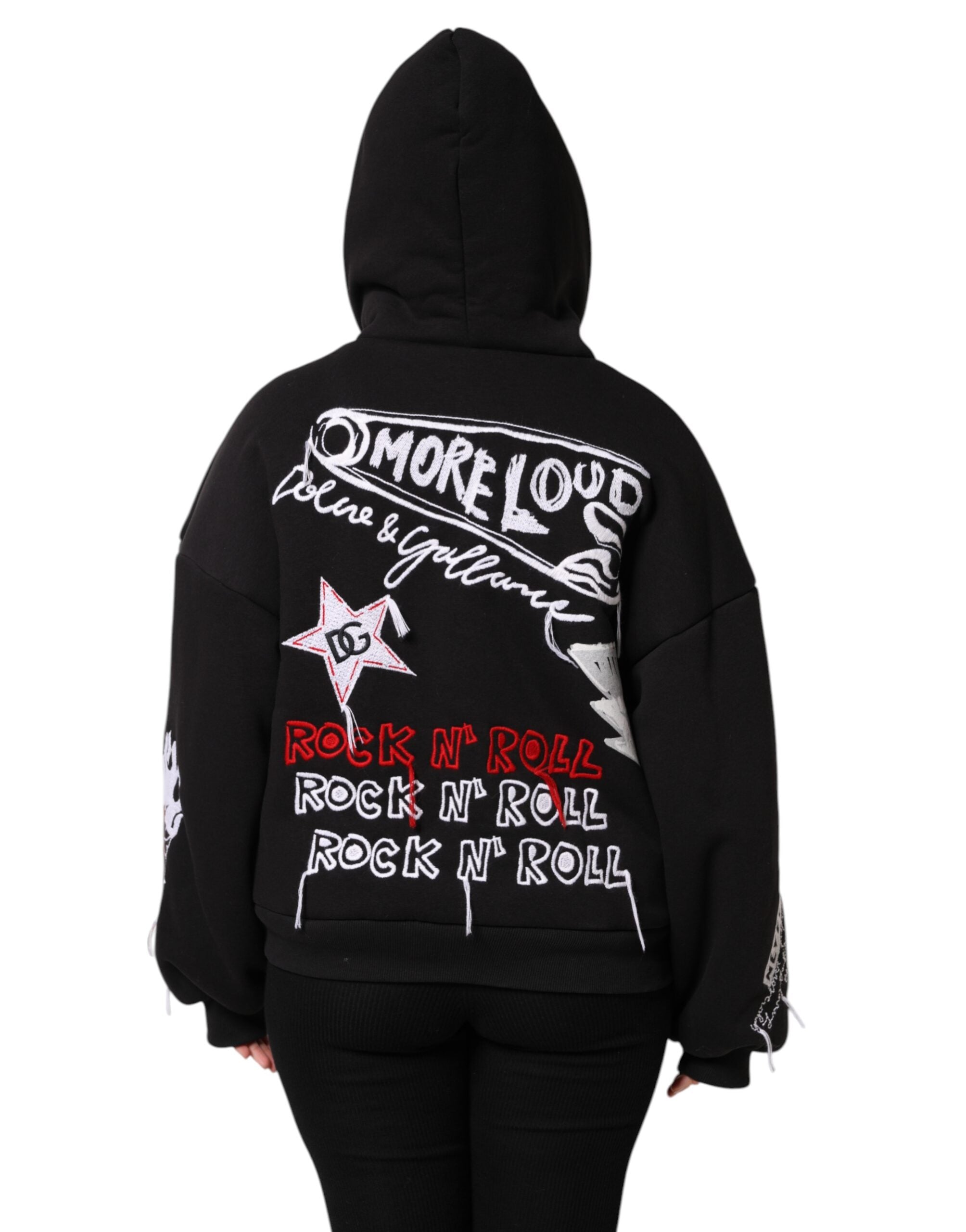 Dolce & Gabbana Black Embroidered Full Zip Hooded Women's Jacket