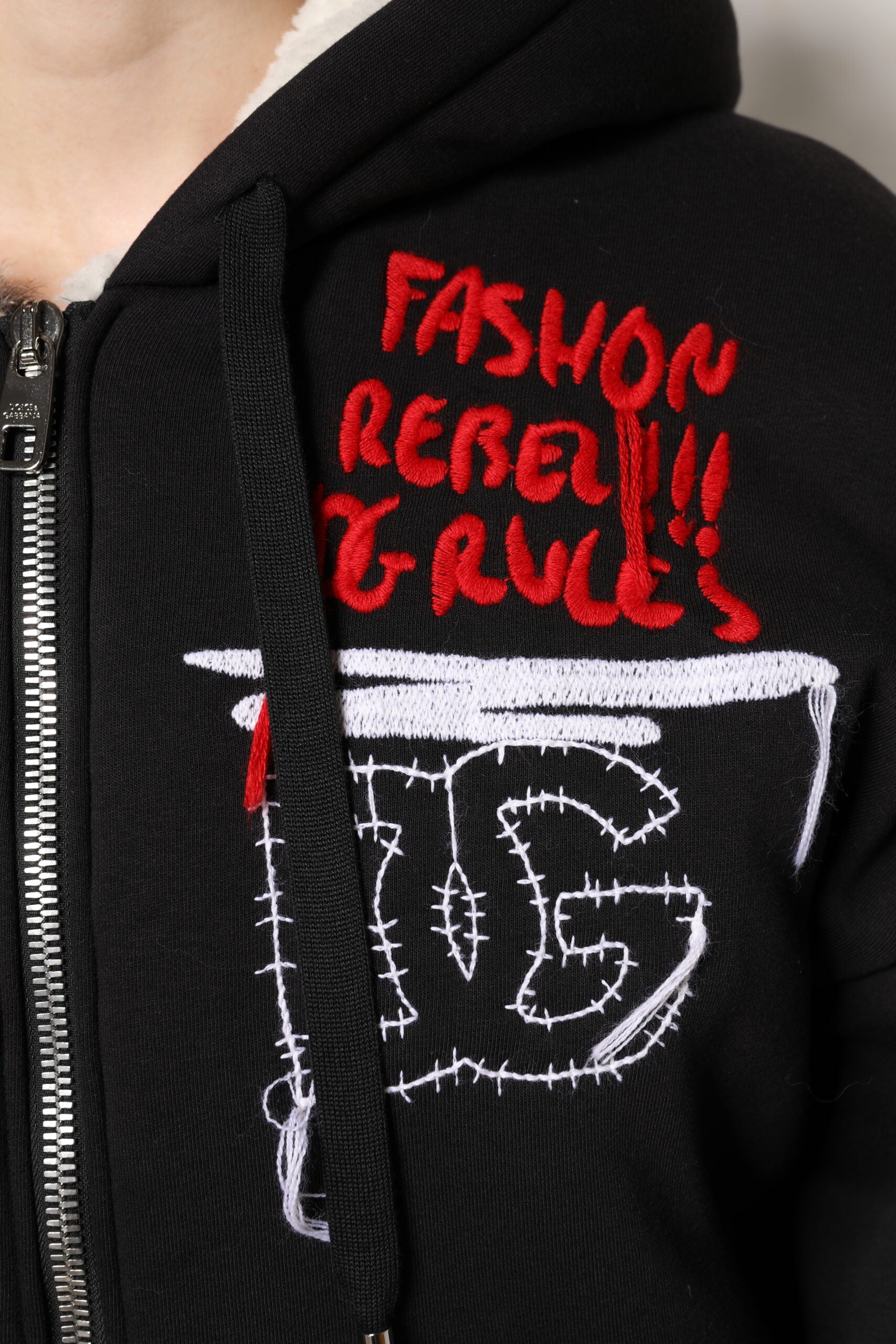 Dolce & Gabbana Black Embroidered Full Zip Hooded Women's Jacket