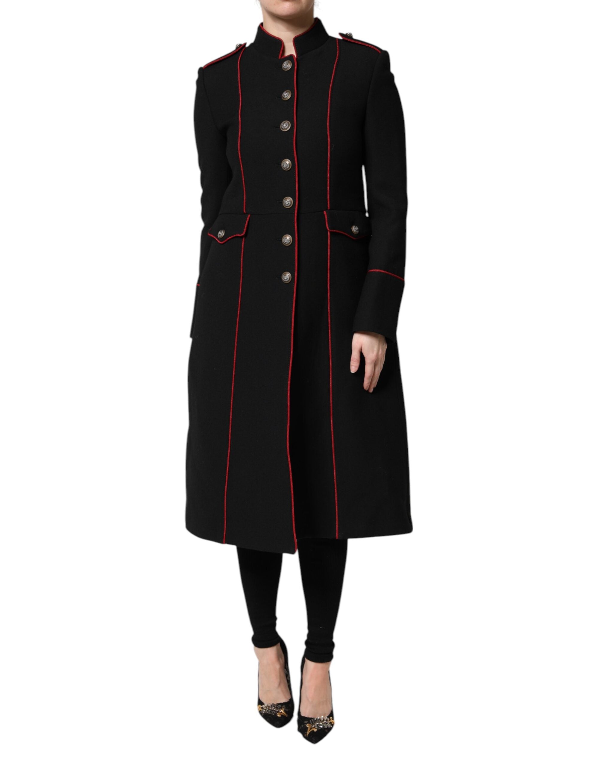 Dolce & Gabbana Black Wool Single Breasted Trench Coat Women's Jacket