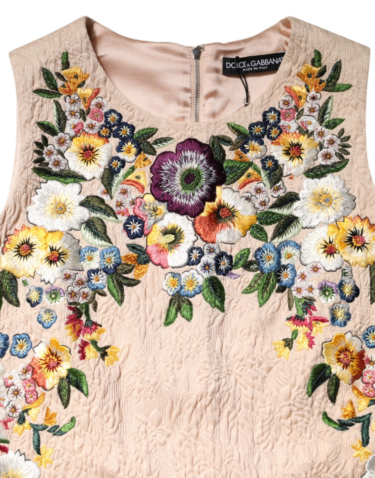 Dolce & Gabbana Beige Floral Embroidery Sleeveless Tank Women's Top