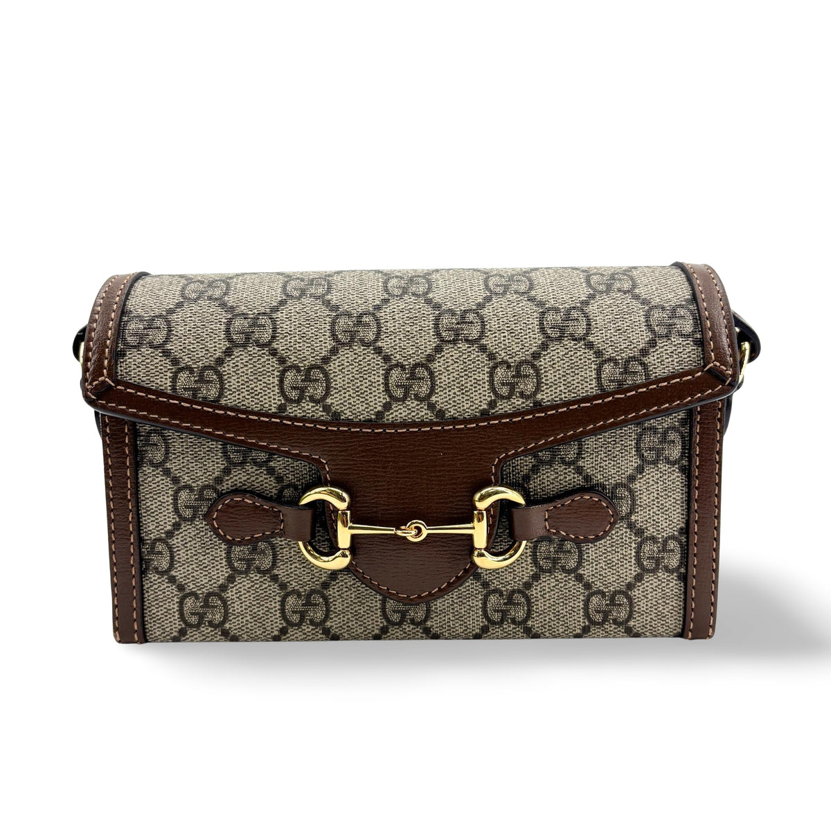 Gucci Horsebit 1955 Flap Gg Coated Canvas Brown Canvas Crossbody Bag Bag (Pre-Owned)