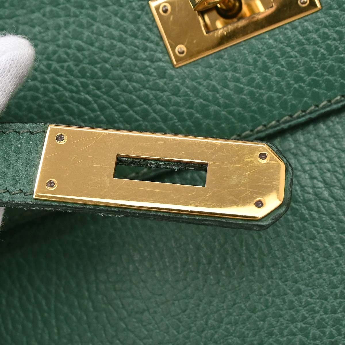 Hermes Kelly 2 Way Taurillon Clemence Green Leather Handbag (Pre-Owned)