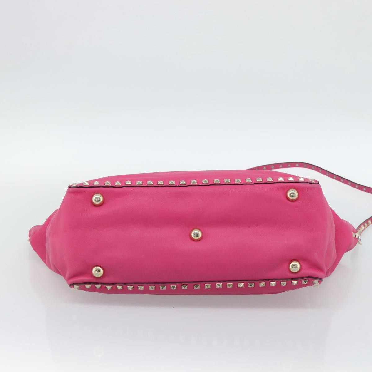Valentino Garavani Rockstud Tote Textured Leather Pink Leather Tote Bag Bag (Pre-Owned)