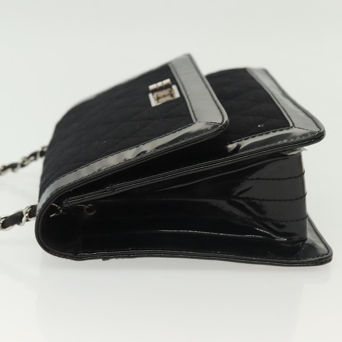 Chanel Vintage Mademoiselle Flap Quilted Canvas With Patent Black Canvas Shoulder Bag Bag (Pre-Owned)