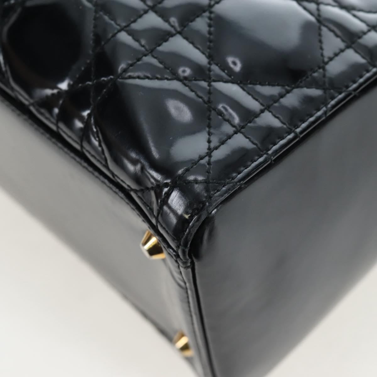 Christian Dior Lady Dior Cannage Black Patent_Leather Handbag (Pre-Owned)