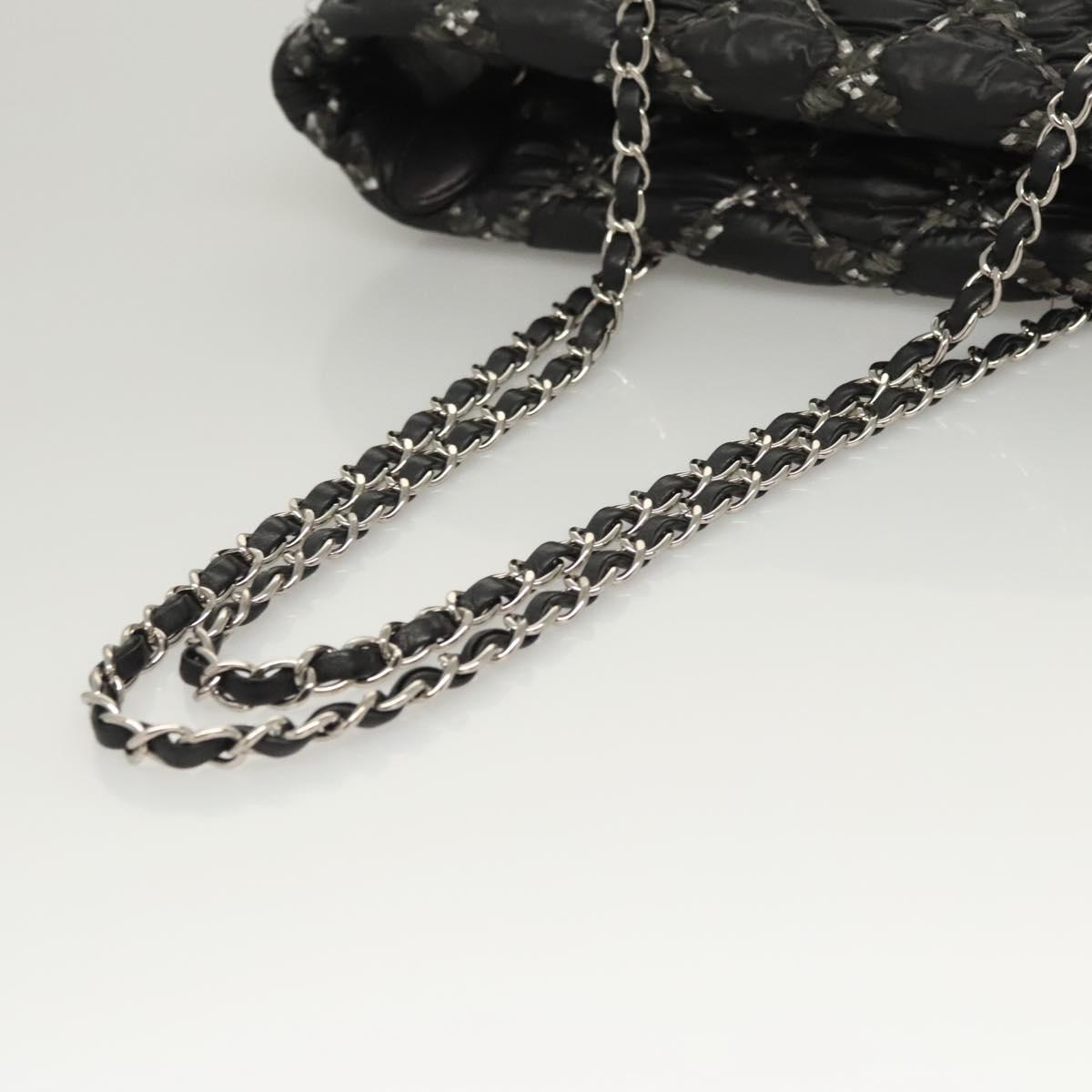Chanel Tweed On Stitch Zip Tote Quilted Nylon Black Nylon Shoulder Bag Bag (Pre-Owned)